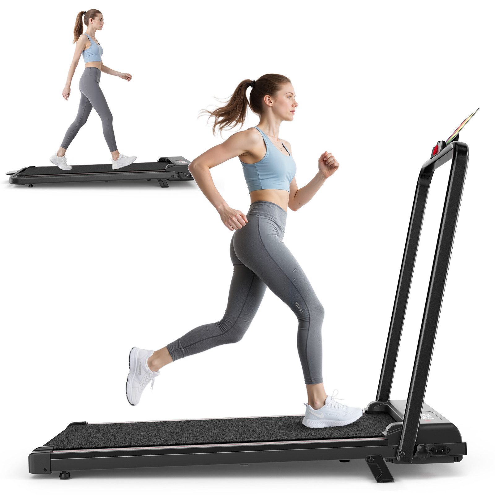 Hamlody Laufband Extrem leises Laufband mit 8 % Steigung, 2,5 PS, klappbar (Set, Zusammenklappbar und mit Rädern), < 40 dB / Geräuscharm, Maximale Belastbarkeit: 145 kg