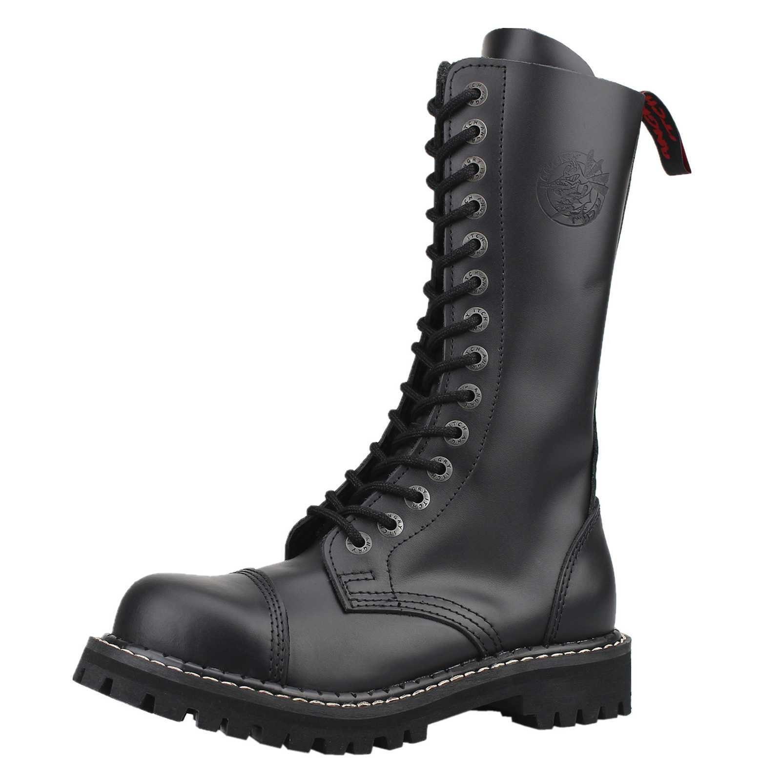 Angry Itch 14-Loch Leder Stiefel Schwarz Größe 36 - 48 Schnürstiefel