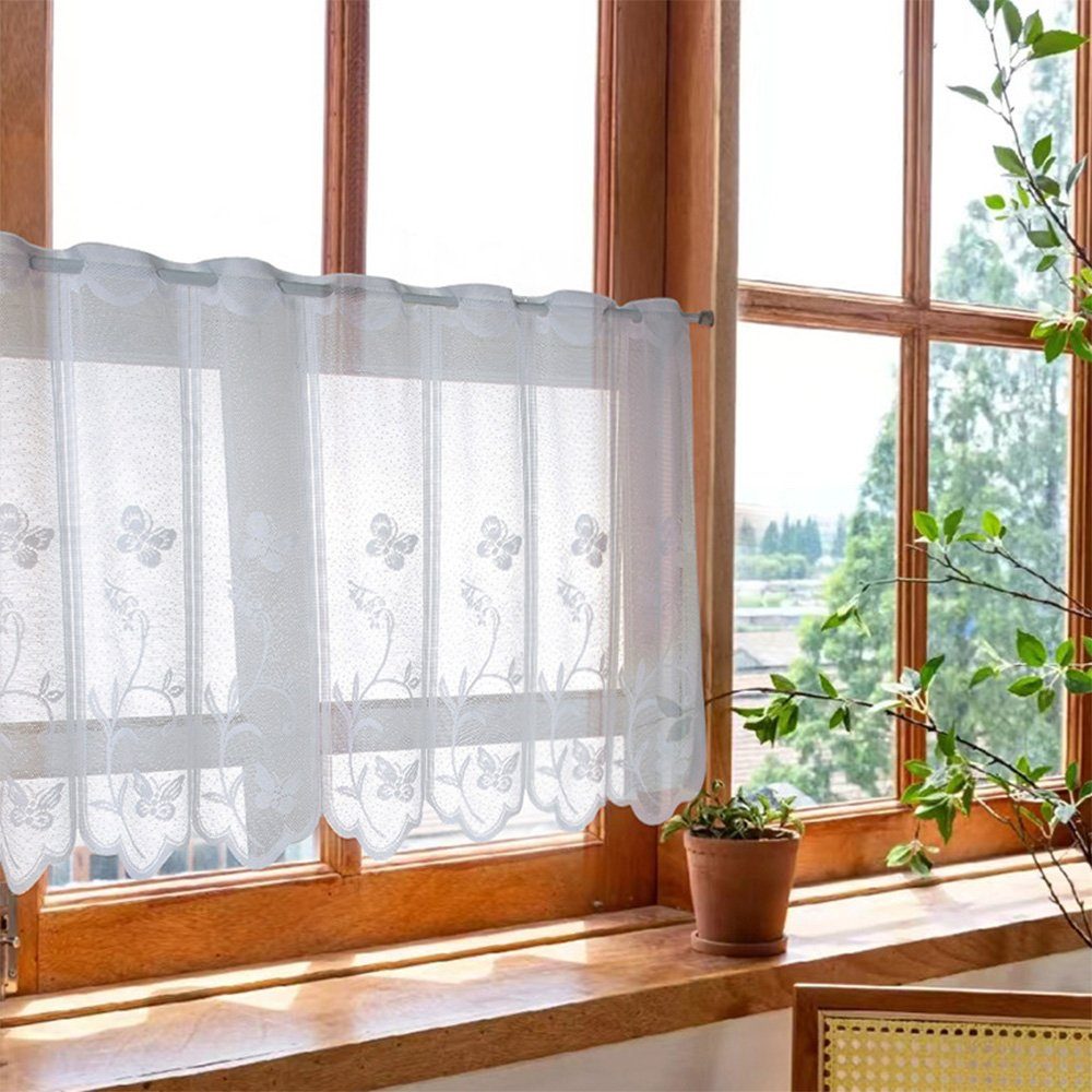 Küchenfenster 130 Schiebegardine Spitzen Blumenblatt cm, 45 x für Stickerei FELIXLEO Vorhang