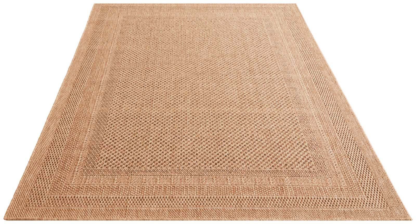TaraCarpet Teppich TaraCarpet Borneo Bordüre Outdoor Teppich – Wetterfester Indoor &, rechteckig, Höhe: 6 mm, Küche Wohnzimmer Terrasse Garten Balkon beige 80x150