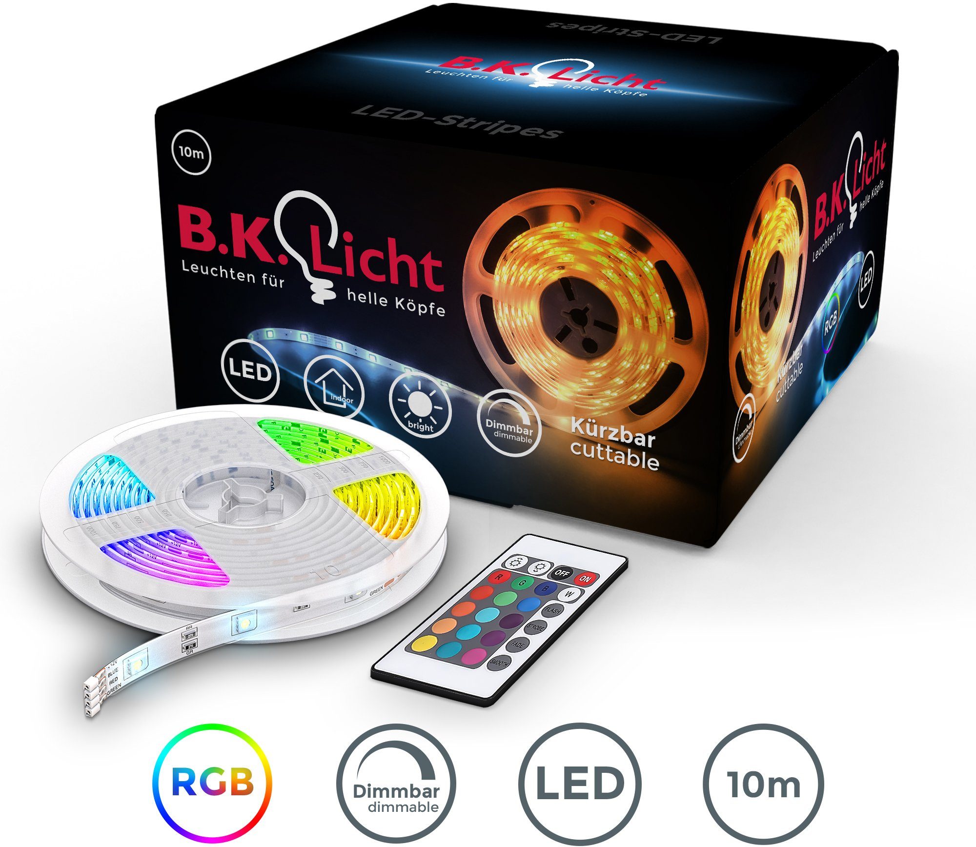 B.K.Licht LED-Streifen Lucilla, 10m LED Stripe Band dimmbar RGB mit Fernbed günstig online kaufen