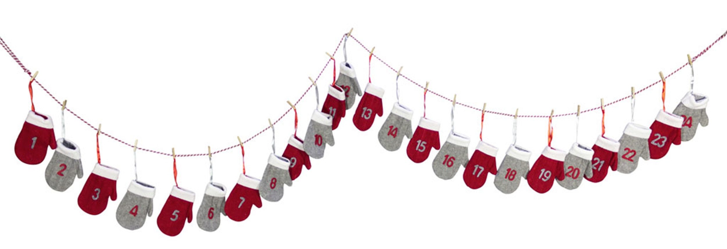 foolonli befüllbarer Adventskalender Handschuh Grau Rot 250cm Adventssäckchen Adventskalender Weihnachten
