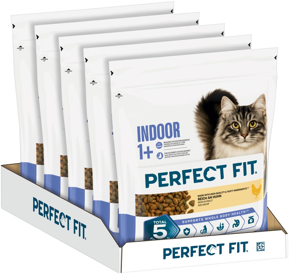 Perfect Fit PERFECT FIT™ Katze Beutel Indoor 1+ mit Huhn 5 x 1,4kg, Trockenfutter für: Katze