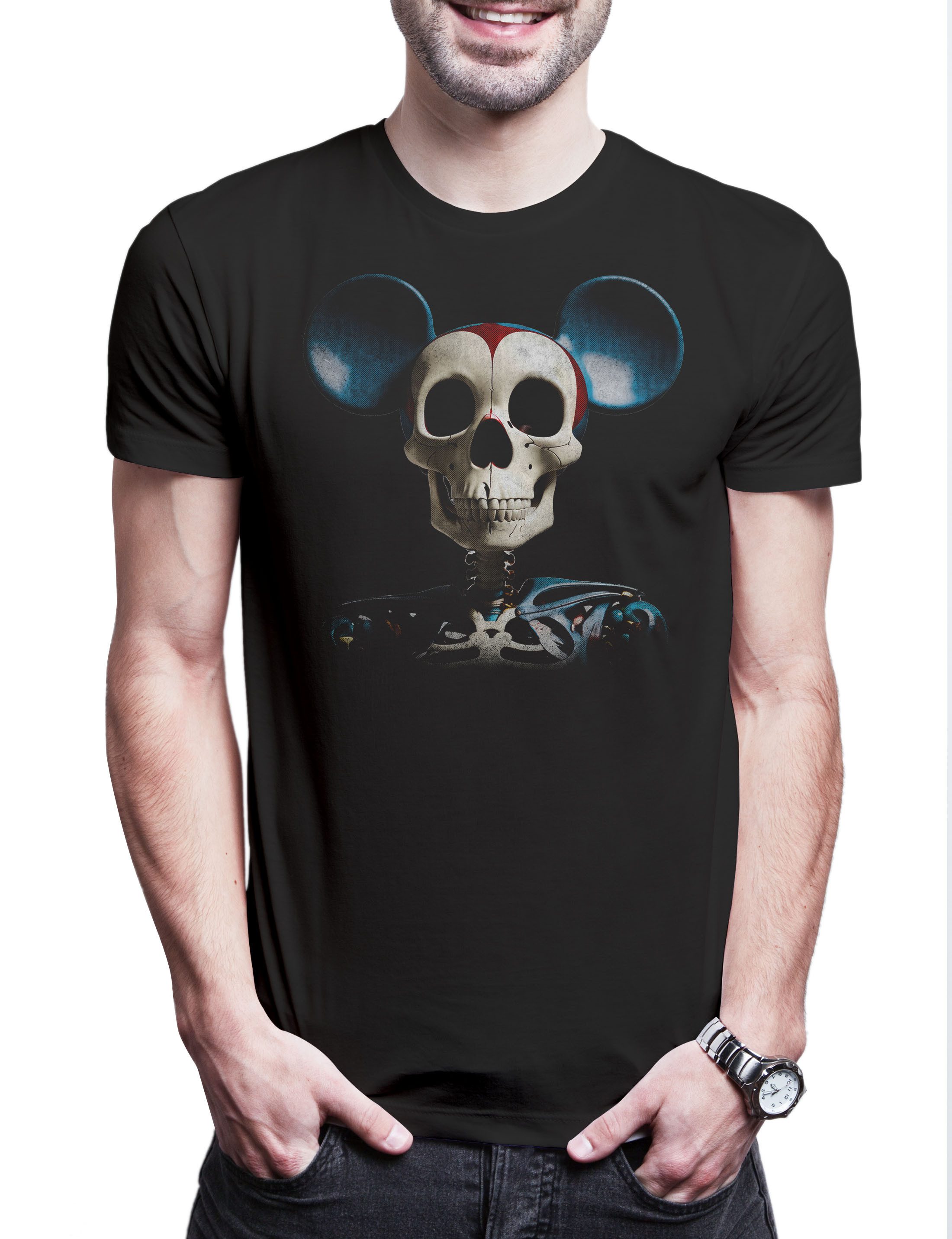 Print-Shirt Skull Mouse Herren T-Shirt Totenkopf Cartoon Comic Totenschädel Tattoo