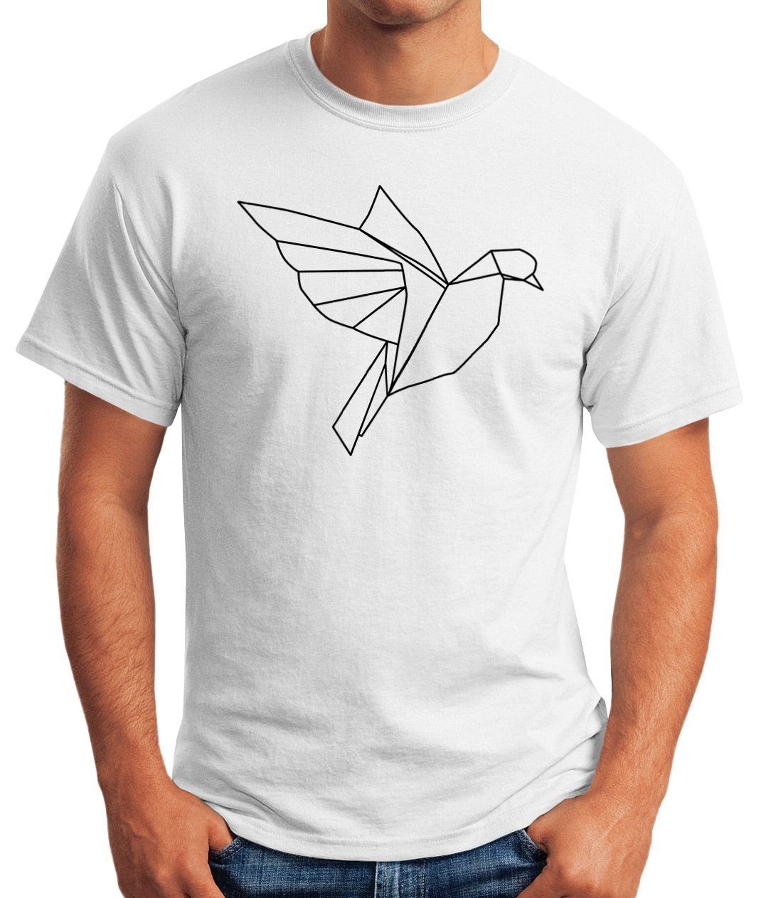 weiß Print mit Vogel Polygon T-Shirt Bird Herren Moonworks® MoonWorks Origami Print-Shirt