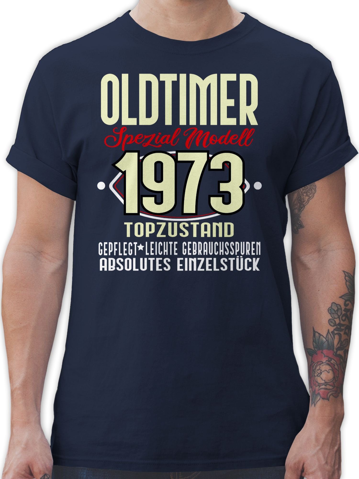 Navy Shirtracer 50. Blau T-Shirt 1973 Oldtimer Fünfzigster Modell 02 Spezial Geburtstag
