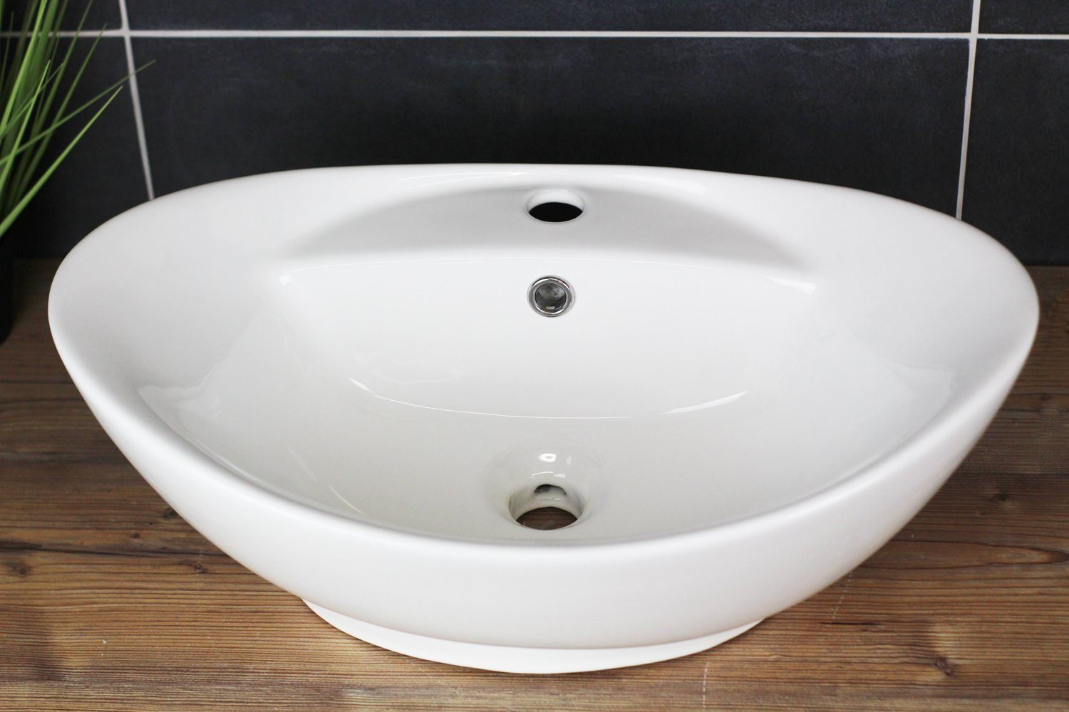 Arnusa Aufsatzwaschbecken Oval 60 x 40 cm Badezimmer Handwaschbecken Waschschale (Modernes Waschbecken), mit Überlauf – Bild 3 von 5