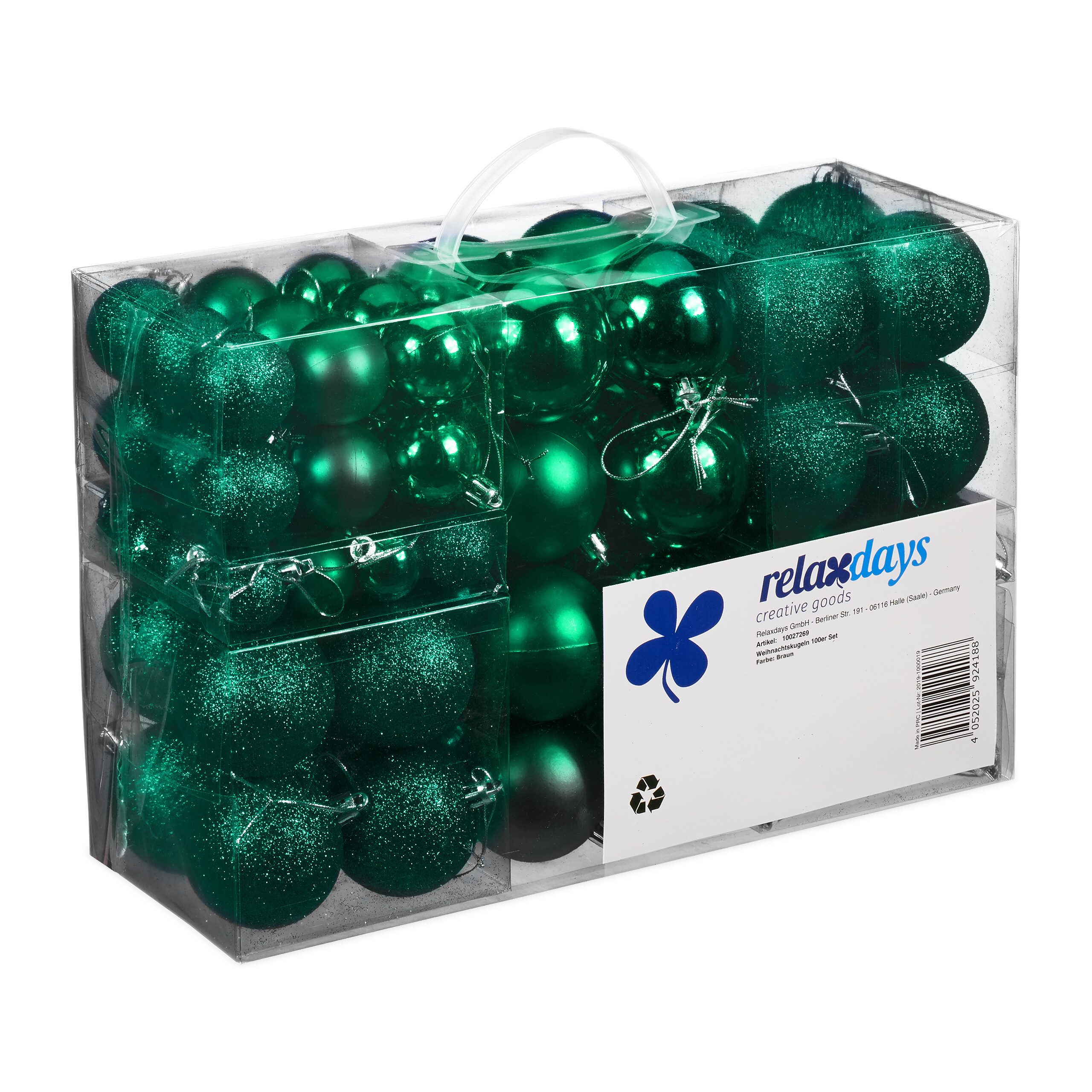 relaxdays Weihnachtsbaumkugel Новогодние шары 100er Set, Dunkelgrün