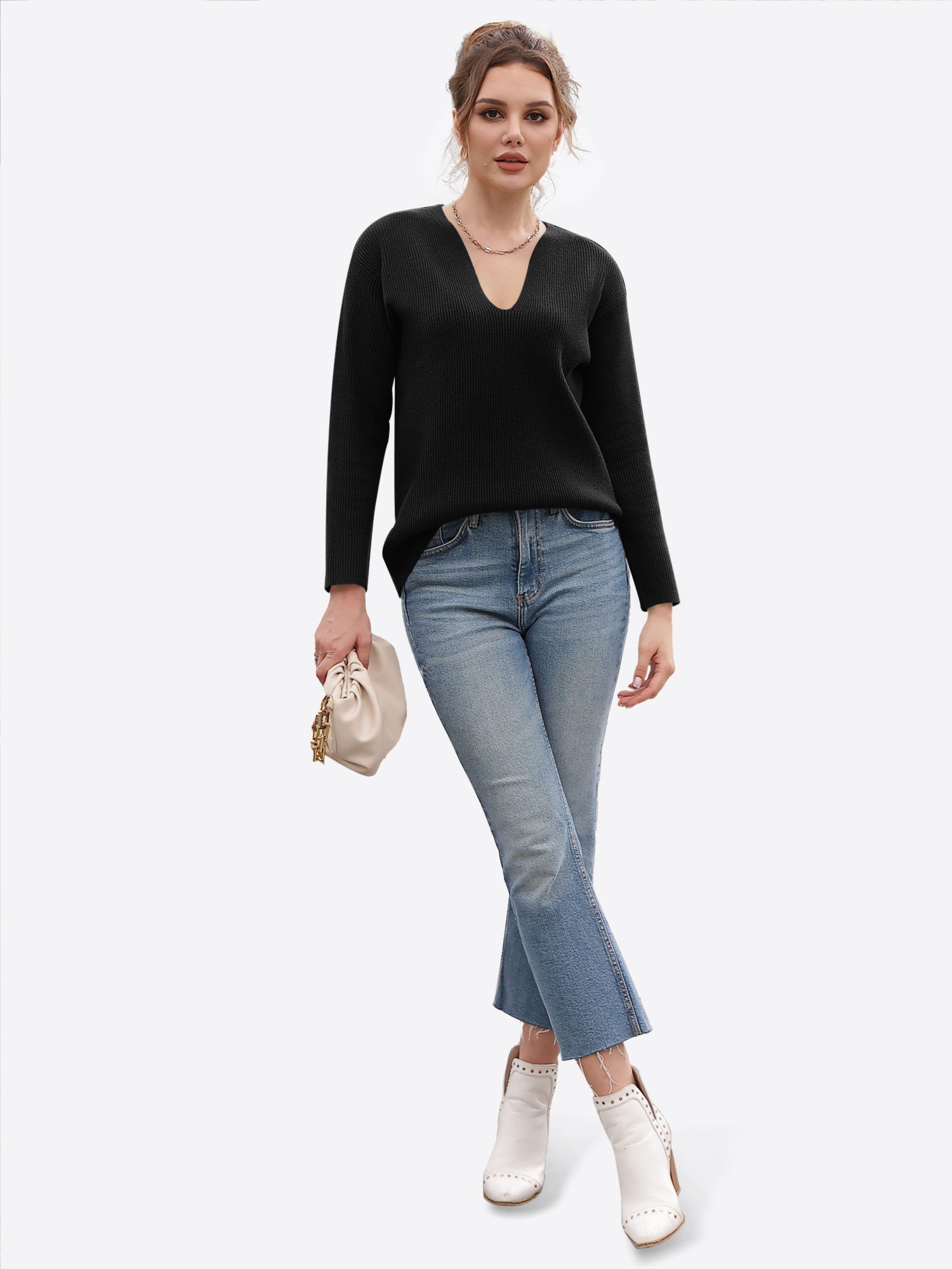 Imily Bela Sweater Damen Oversize-Pullover mit tiefer V-Ausschnitt (Packung, 1-tlg., 1per-Pack) casual