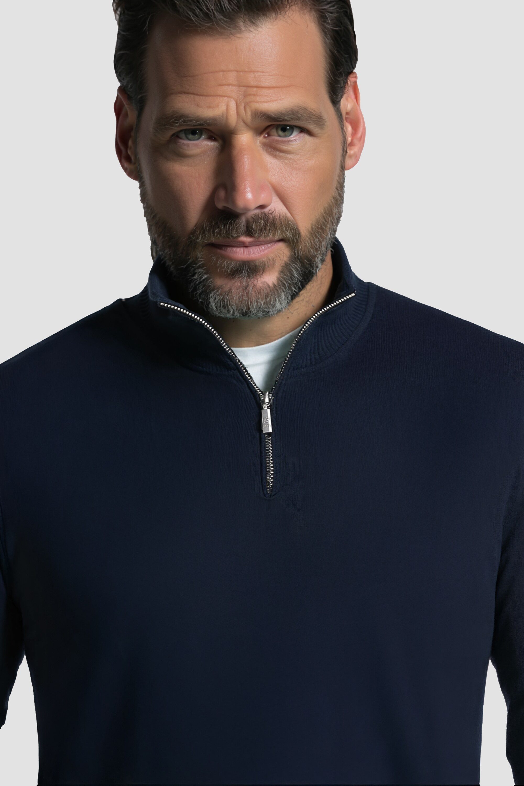 JP1880 Rundhalspullover Stricktroyer Stehkragen Zipper Langarm