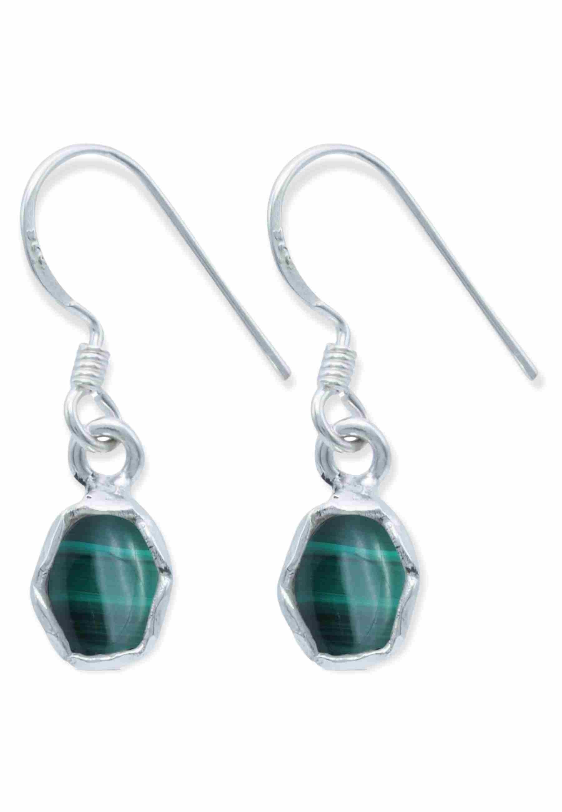 mantraroma Paar Ohrhänger BASATA aus 925 Silber mit Malachit (Paar, Paar Ohrringe mit Schmuckbeutel), 925 Sterling Silber Ohrringe für Damen