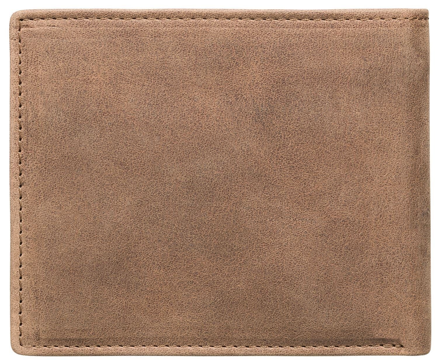 Red Baron Geldbörse Geldbeutel Leder Braun RB-WT-005-05, Kreditkartenfächer, Netzfach, Münzfach mit Druckknopf