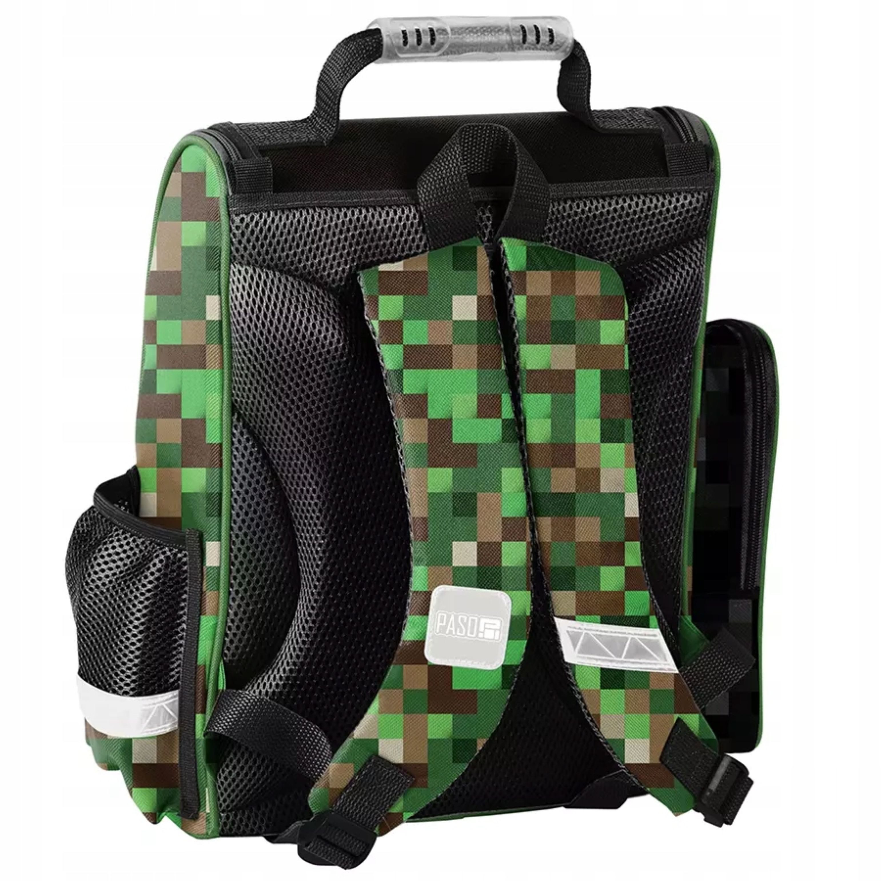 PASO Schulranzen Schulranzen Jungen Gamer Pixel Grün 1. Klasse Ergonomisch Paso