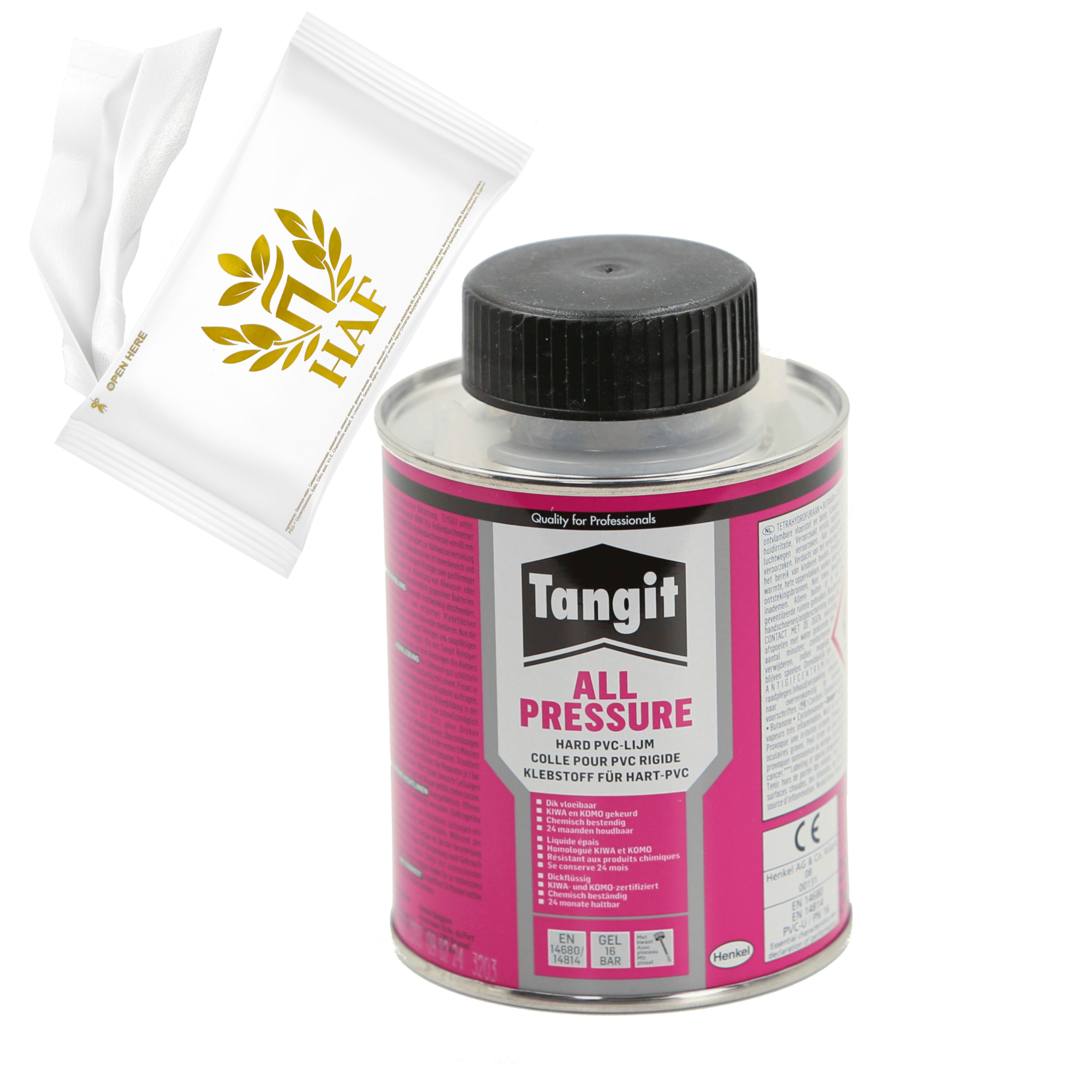 HAF PVC-Kleber Tangit PVC Kleber All Pressure Spezialkleber 250g Dose PVC-U Fittings, (Zur Montage von Rohren aus PVC-U), Geeignet für Klebeverbindungen aus PVC