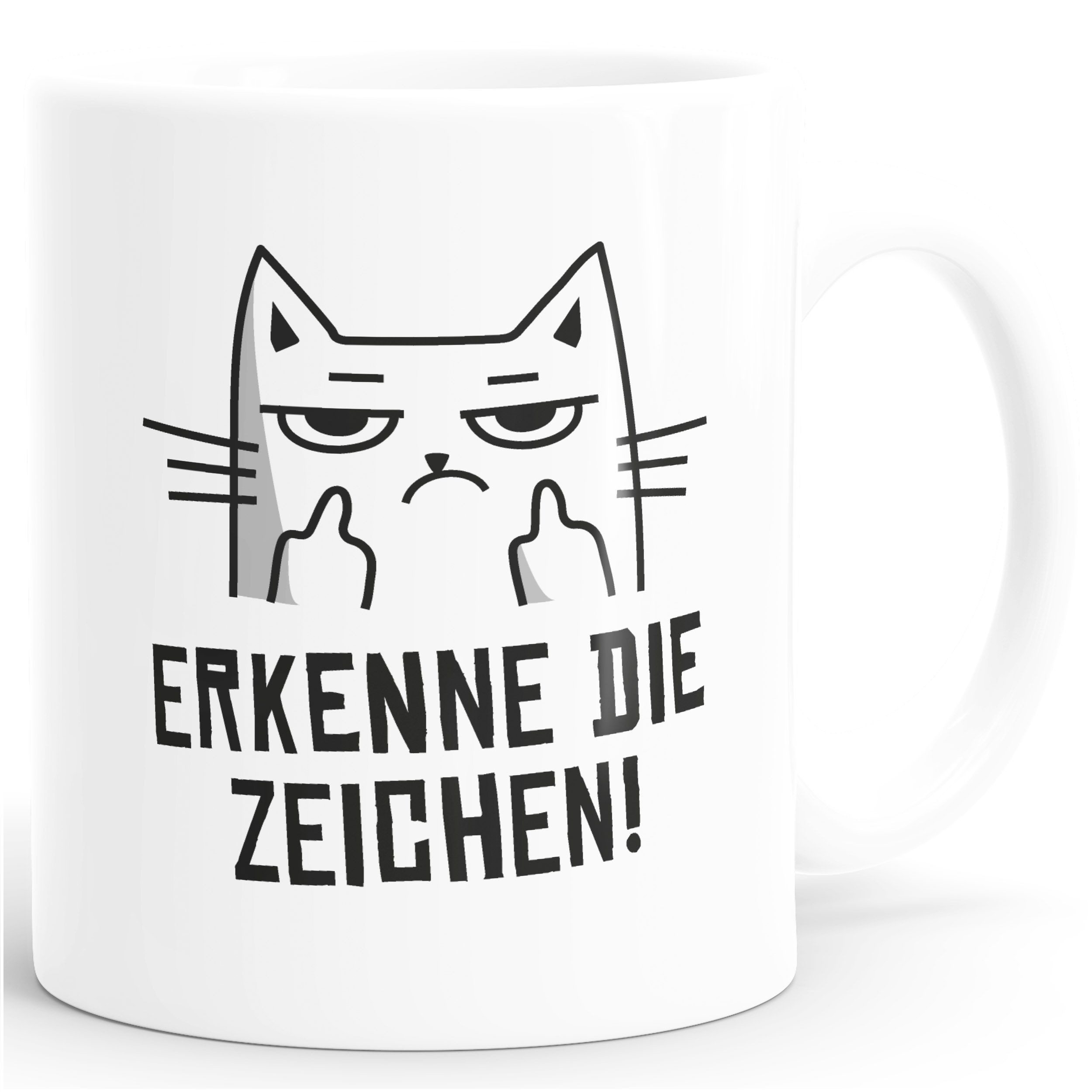 MoonWorks Tasse Kaffee-Tasse Katze Mittelfinger Erkenne die Zeichen mit Spruch, Keramik