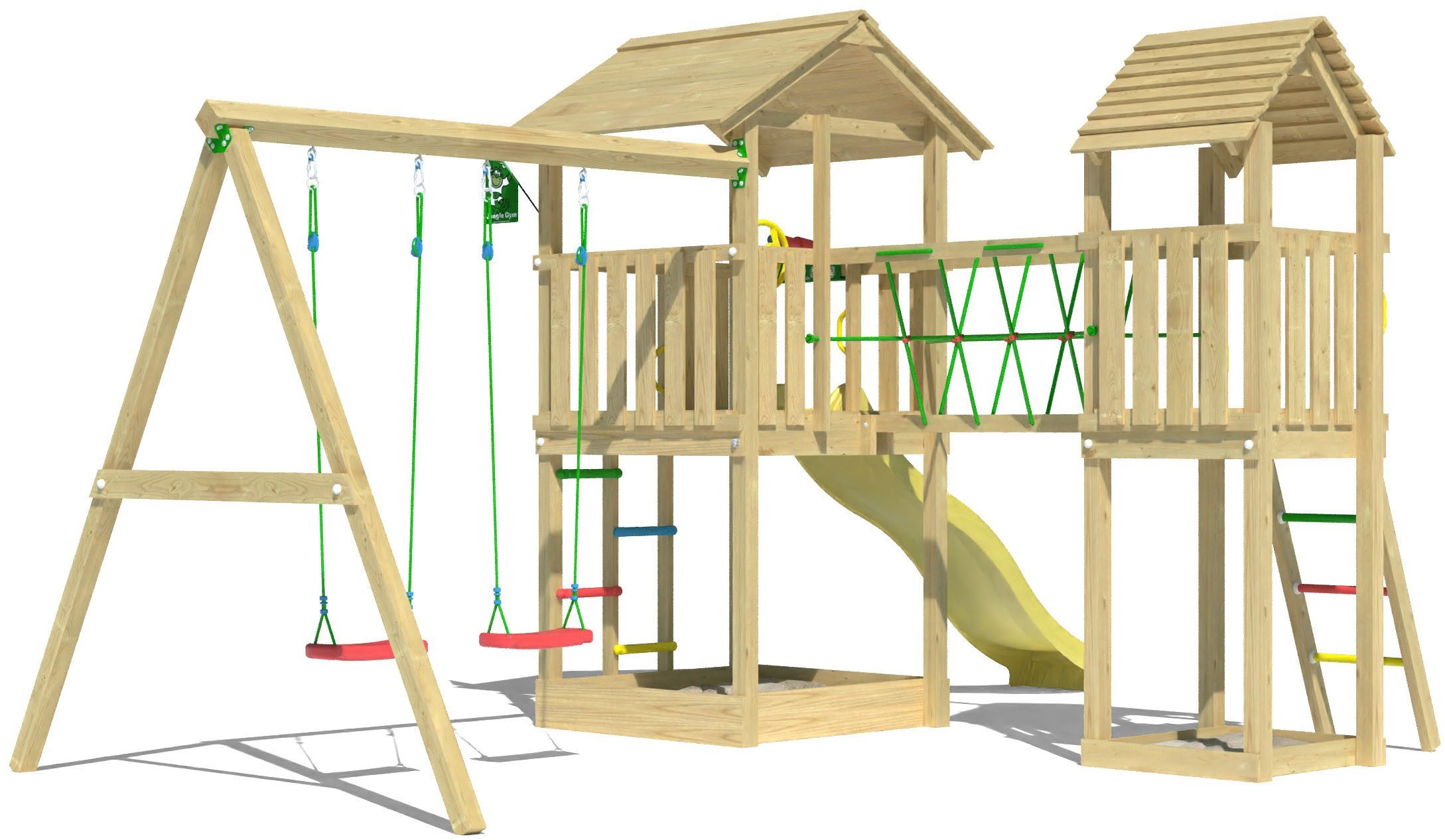 Jungle Gym Spielturm Nova, Spielanlage mit 2 Türmen, Schaukel und Rutsche mit Wasseranschluss