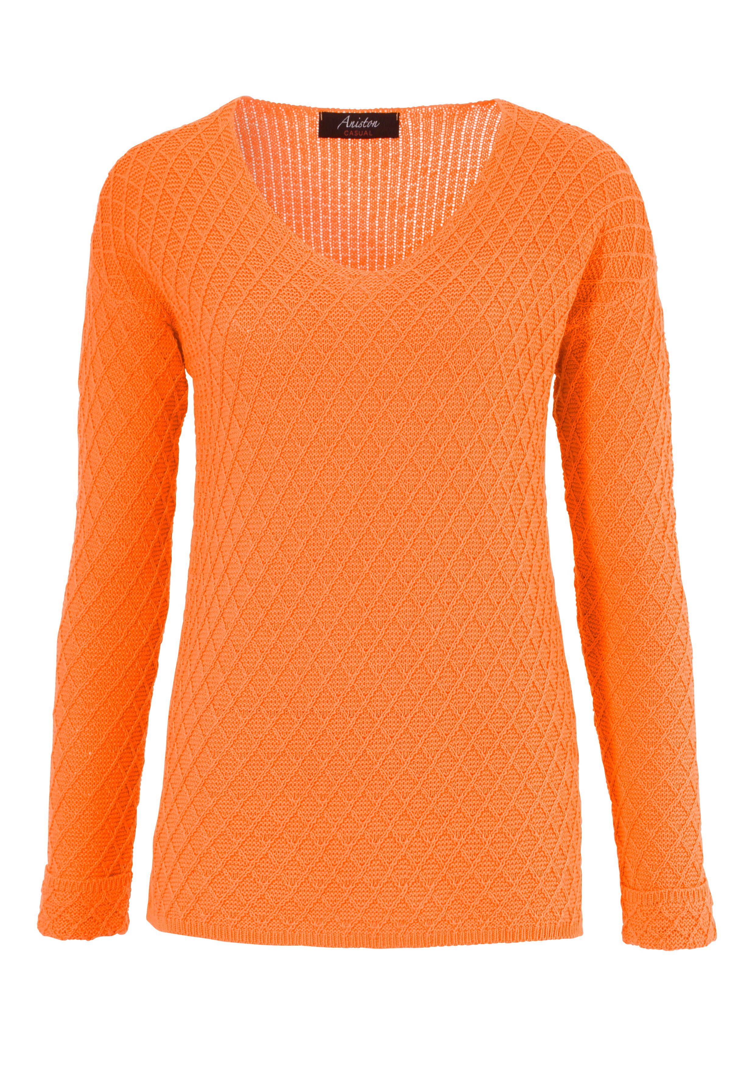 Aniston CASUAL V-Ausschnitt-Pullover im Mustermix orange trendigen