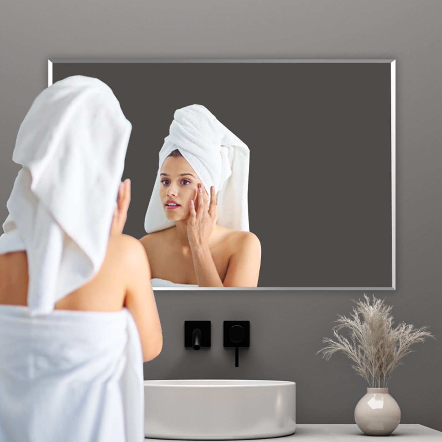 duschspa Badspiegel Wandspiegel Spiegel Deko horizontal/vertikal, Badezimmerspiegel Faccettenspiegel