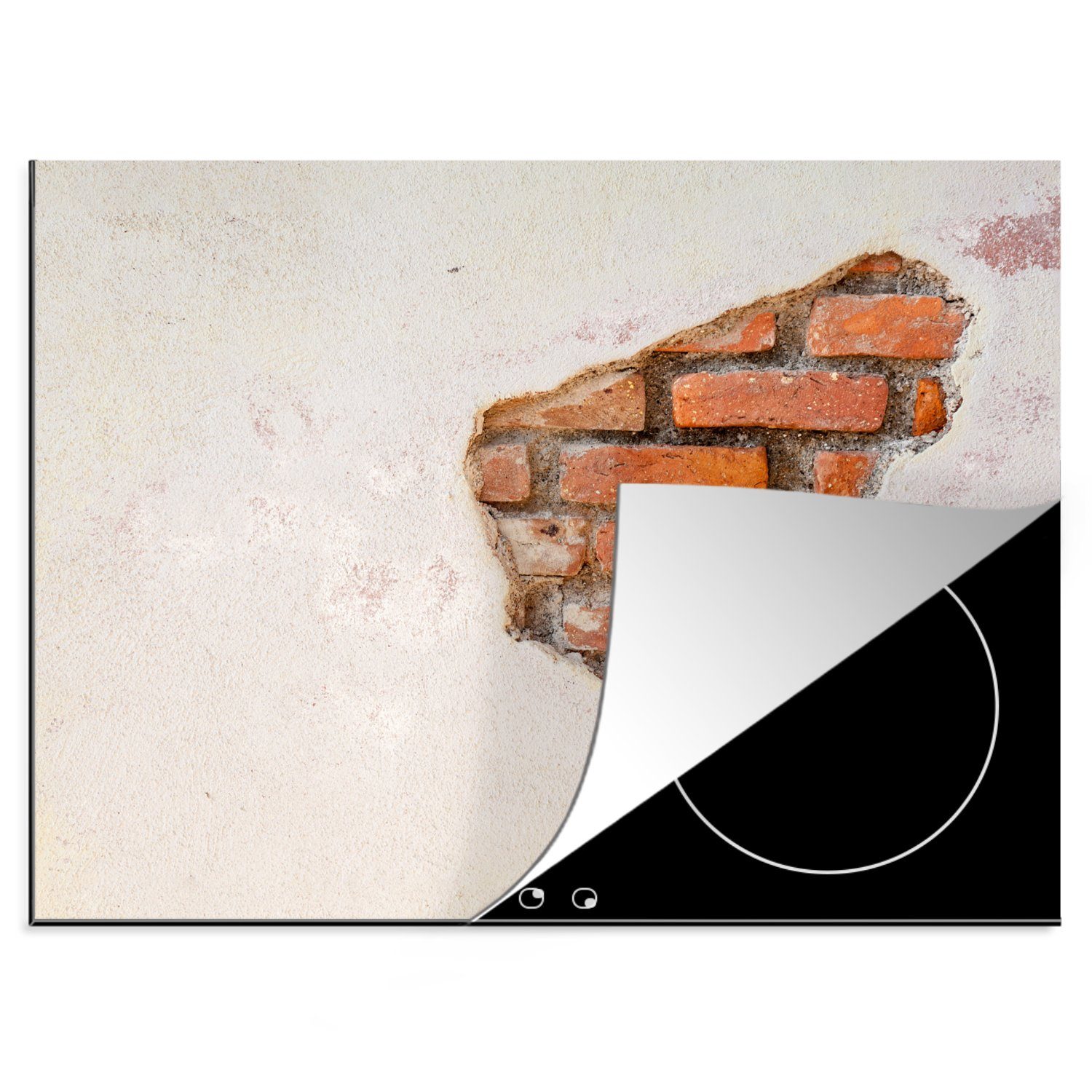 MuchoWow Herdblende-/Abdeckplatte Ziegel - Gips Arbeitsfläche Vinyl, 60x52 Ceranfeldabdeckung (1 - Wand Industrie, Mobile cm, - tlg), nutzbar