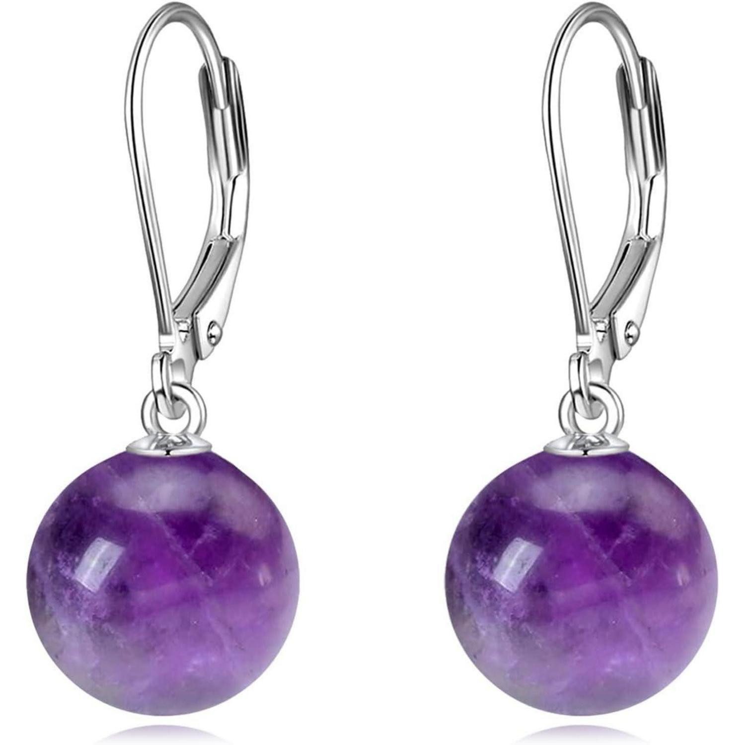 Paar Ohrhänger Ohrringe Perle Sterling Silber Hängend Damen Mädchen Amethyst