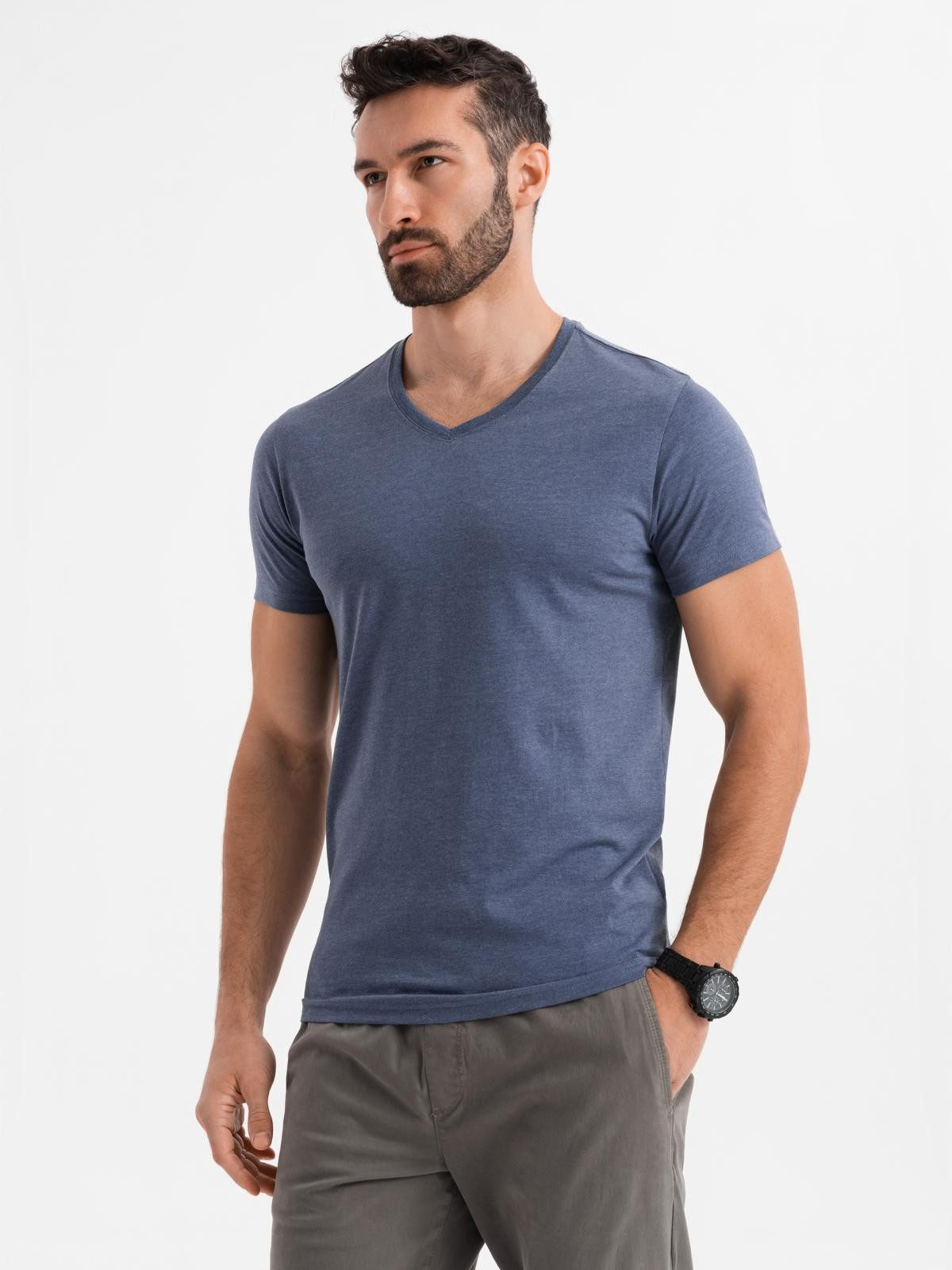 OMBRE T-Shirt BASIC Herren T-Shirt aus klassischer Baumwolle mit V-Ausschni günstig online kaufen