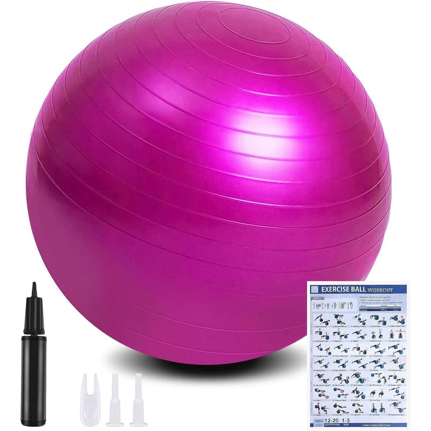 LuxusKollektion Gymnastikball Gymnastikball 65cm AntiBurst Fußpumpe Yoga Pilates Core 55cm Rosa