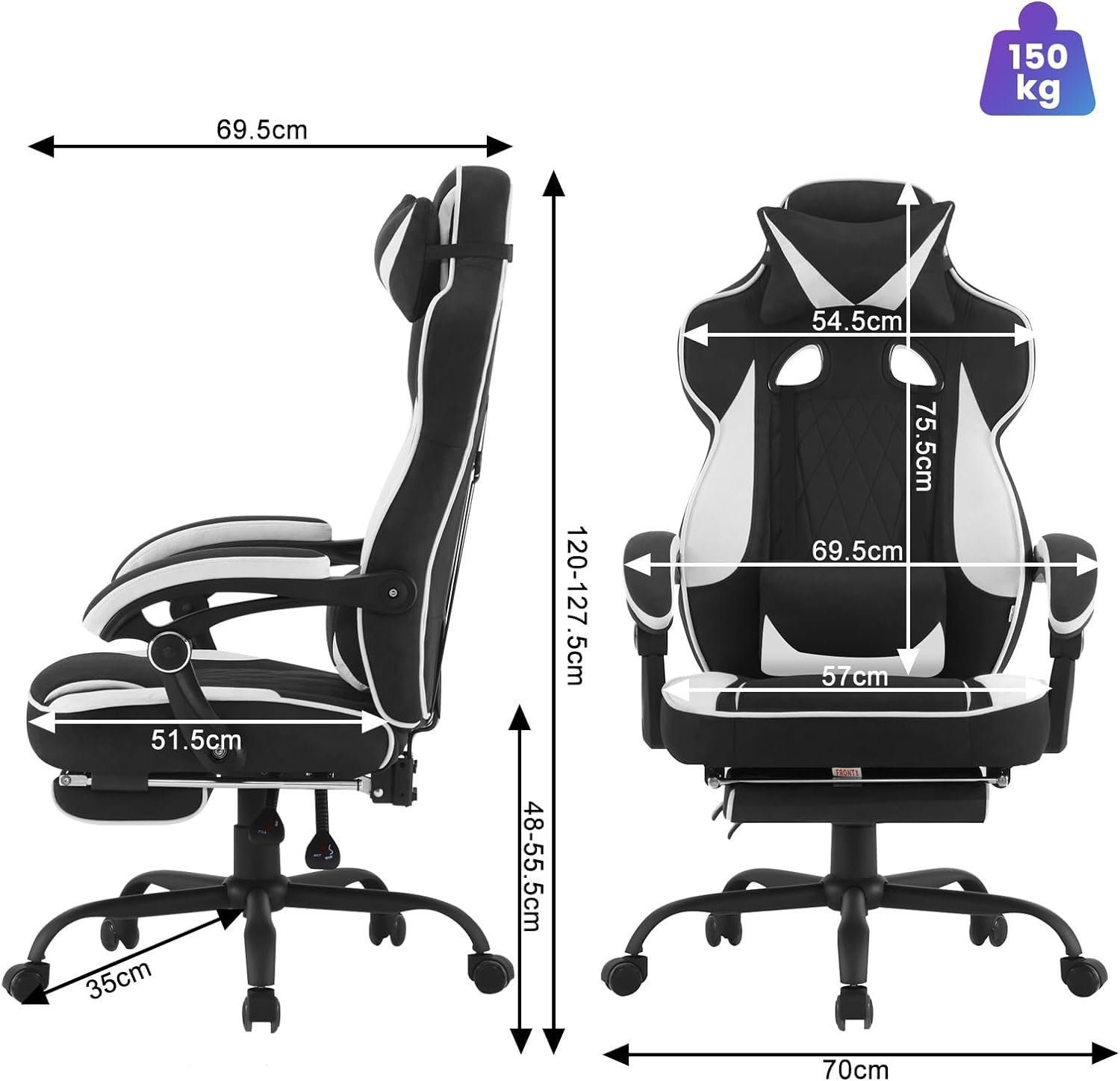 Woltu Gaming-Stuhl (1 St), mit Taschenfederkissen, Fußstütze, ergonomisch, drehbar