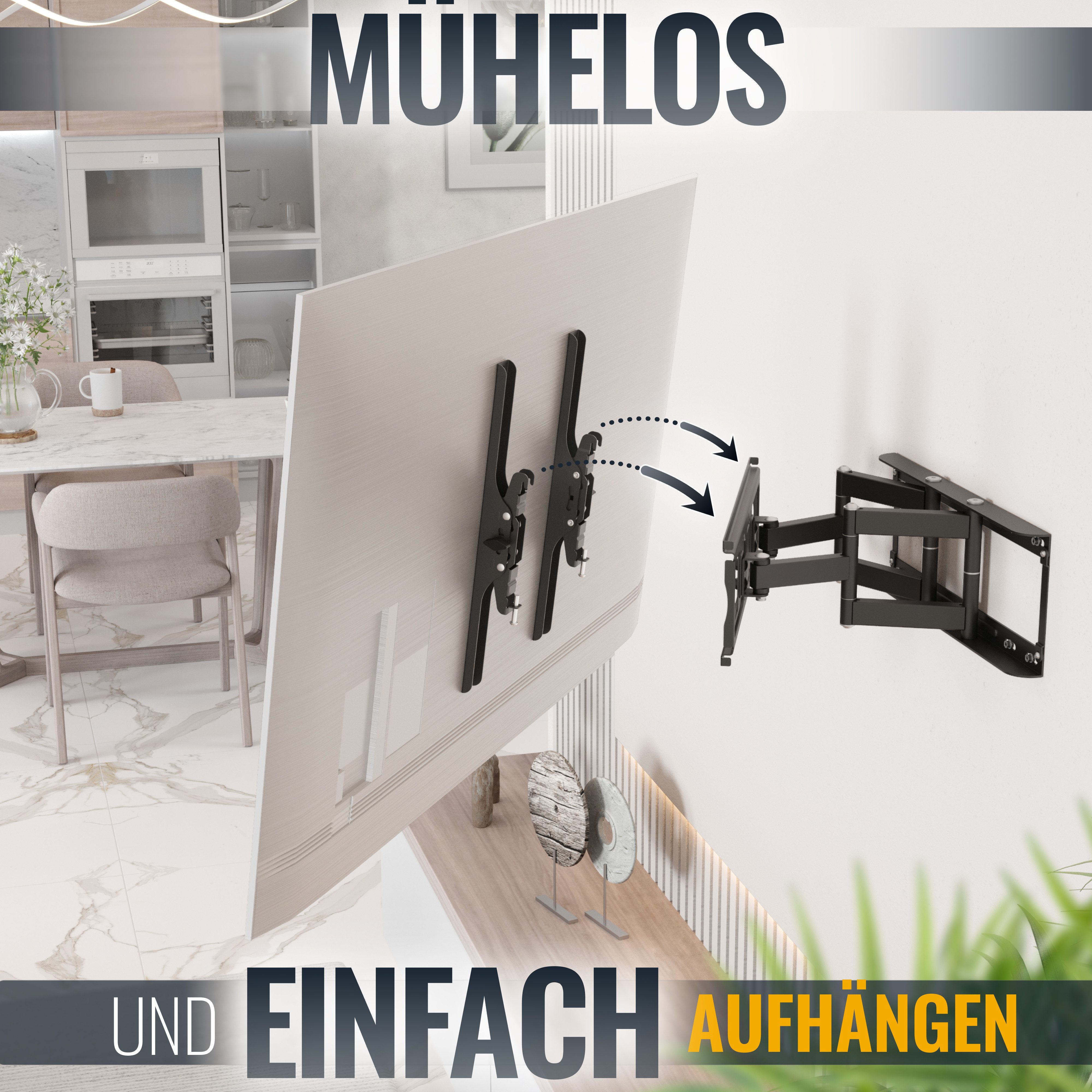 RICOO TV-Wandhalterung TV Monitor Wandhalterung 30"-65" mit Schwenk- und Neigefunktion S1144, (bis 65 Zoll, VESA 200x200 bis 400x400, 1-tlg., 60 Kg Tragkraft, für 30"-65" (76-165cm) Bildschirm Diagonale, bis 30° neigbar, bis 120°schwenkbar, ausziehbar Wand Halterung)