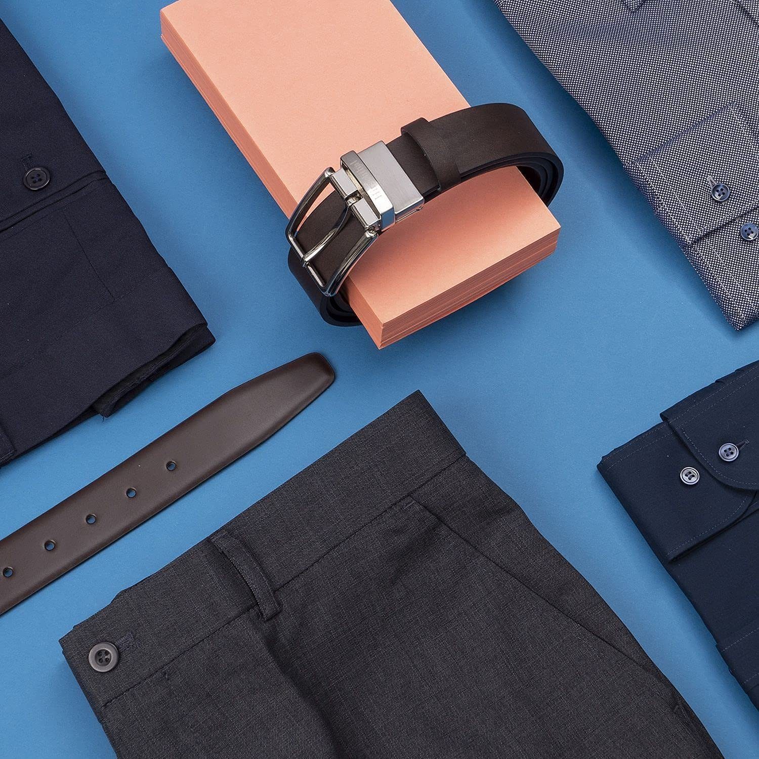 Hirschthal Ledergürtel Herren Leder-und Kunstleder-Wendegürtel Schwarz/Braun für Anzug &Chino Business Kollektion – Bild 5 von 5