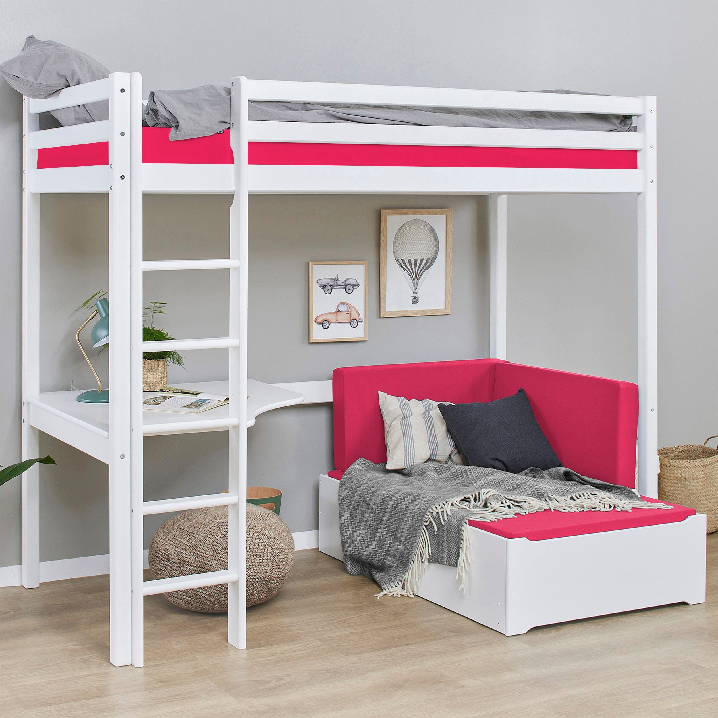 & Loungesofa Schreibtisch mit Hochbett Hoppekids ECO Dream pink Kinderbett