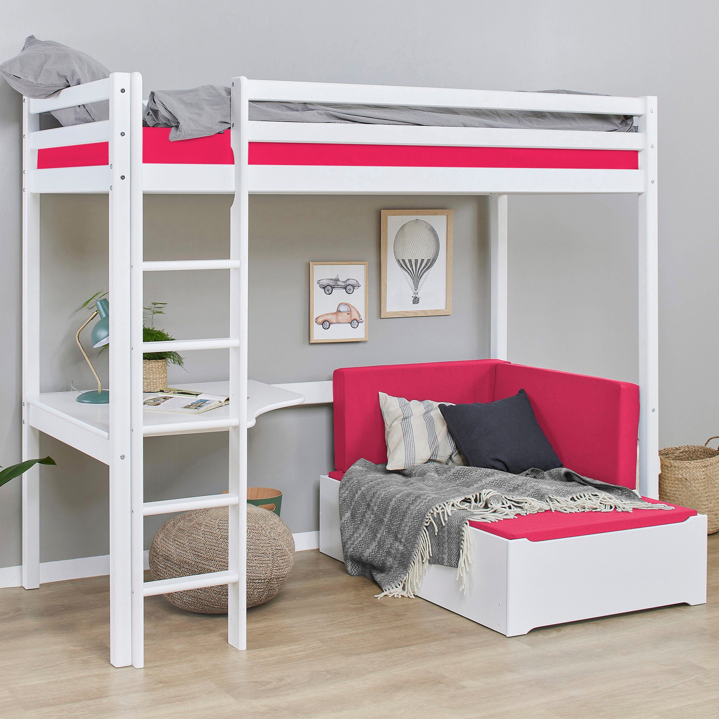 Hoppekids Hochbett "ECO Dream 90x200 mit Schreibtisch & Loungesofa / Gästeb günstig online kaufen
