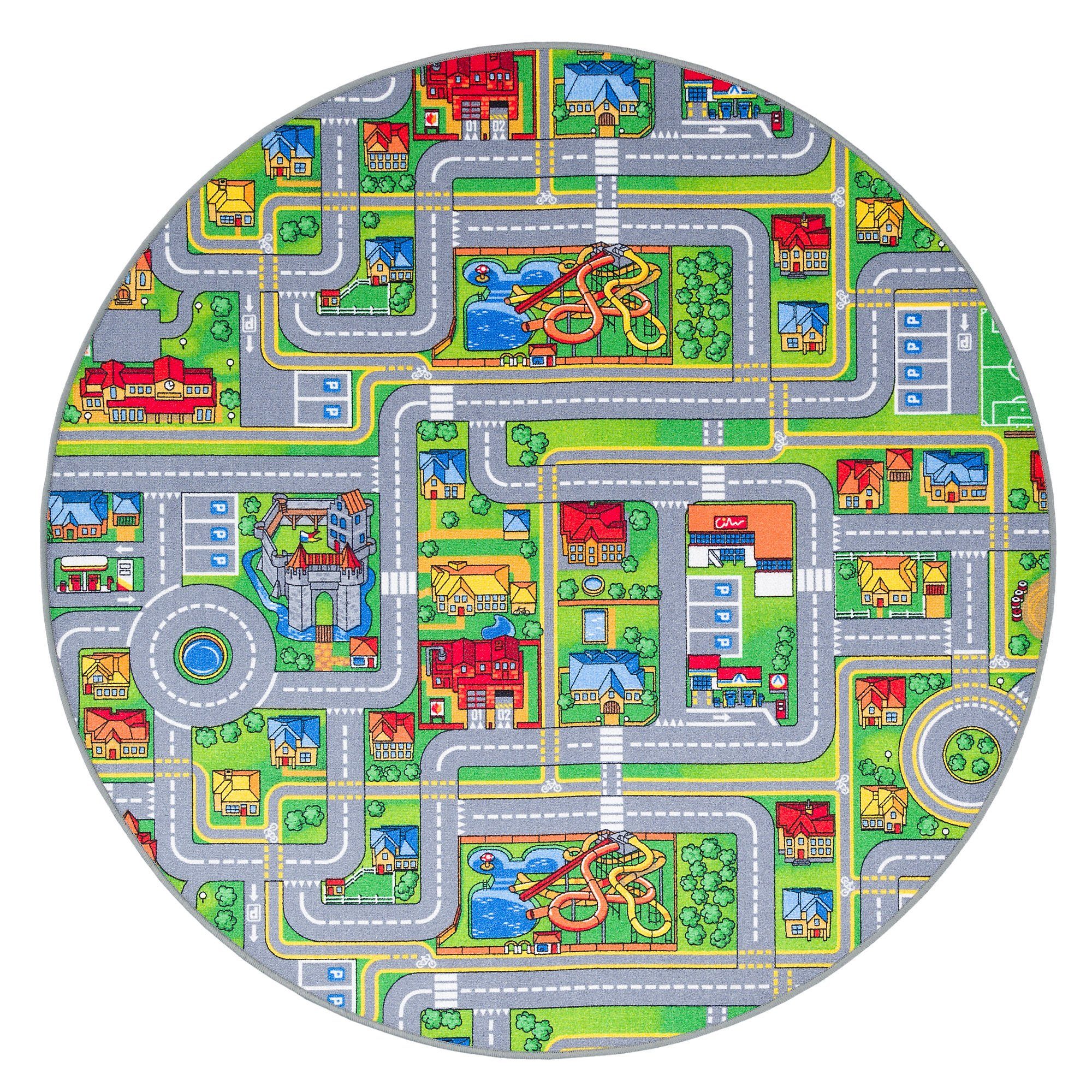 Snapstyle Kinderteppich Kinder Spiel Teppich Abenteuerland Bunt Rund, Rund, Höhe: 4 mm – Bild 2 von 5