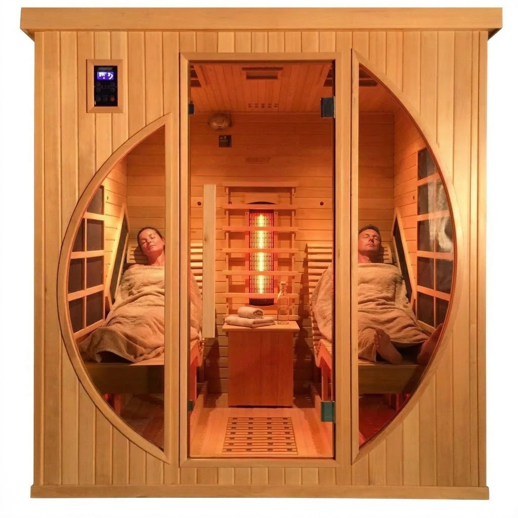 Hecht Infrarotkabine Heim Sauna Fantasy Indoor, 2 Personen, 12 Heizstrahler, 3450W, 7 Flächenstrahler, 5 Keramikstrahler, Lichttherapie, 180x180x190cm