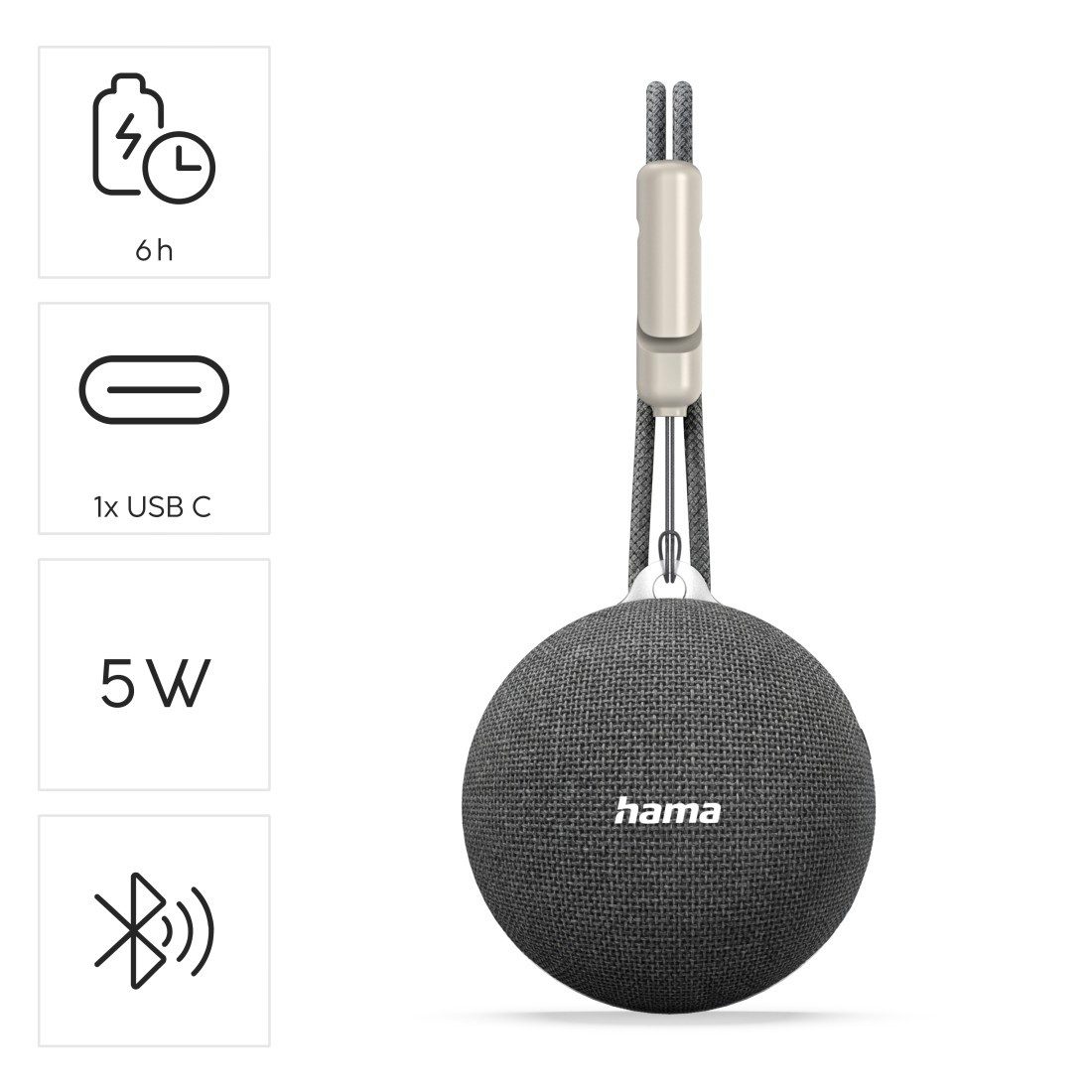Hama Bluetooth-Lautsprecher mit Magnetring und LED-Beleuchtung Lautsprecher (Magnetring, True-Wireless, LED-Licht, Bluetooth 6.0, Akku)