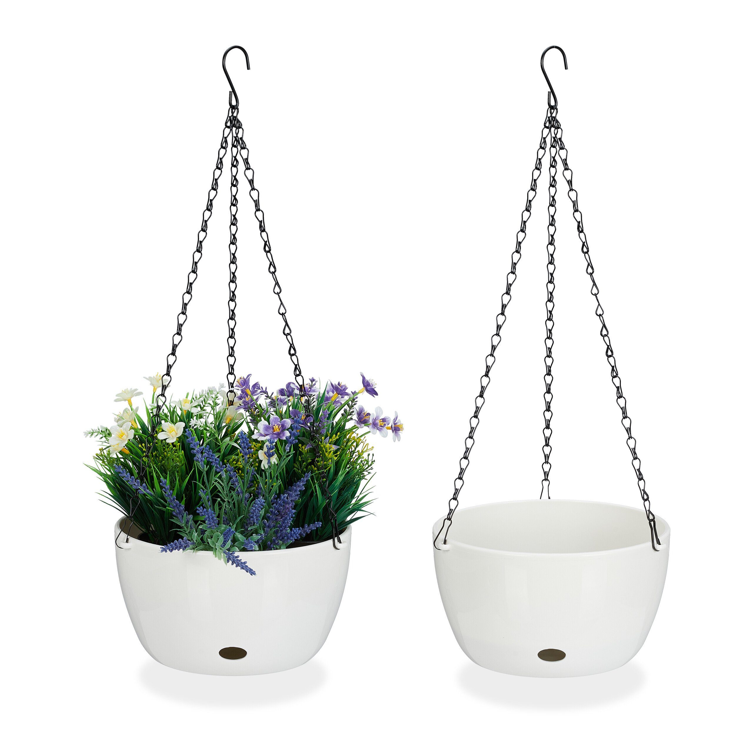 relaxdays Blumenampel 2 Blumenampeln mit Wasserspeicher - L