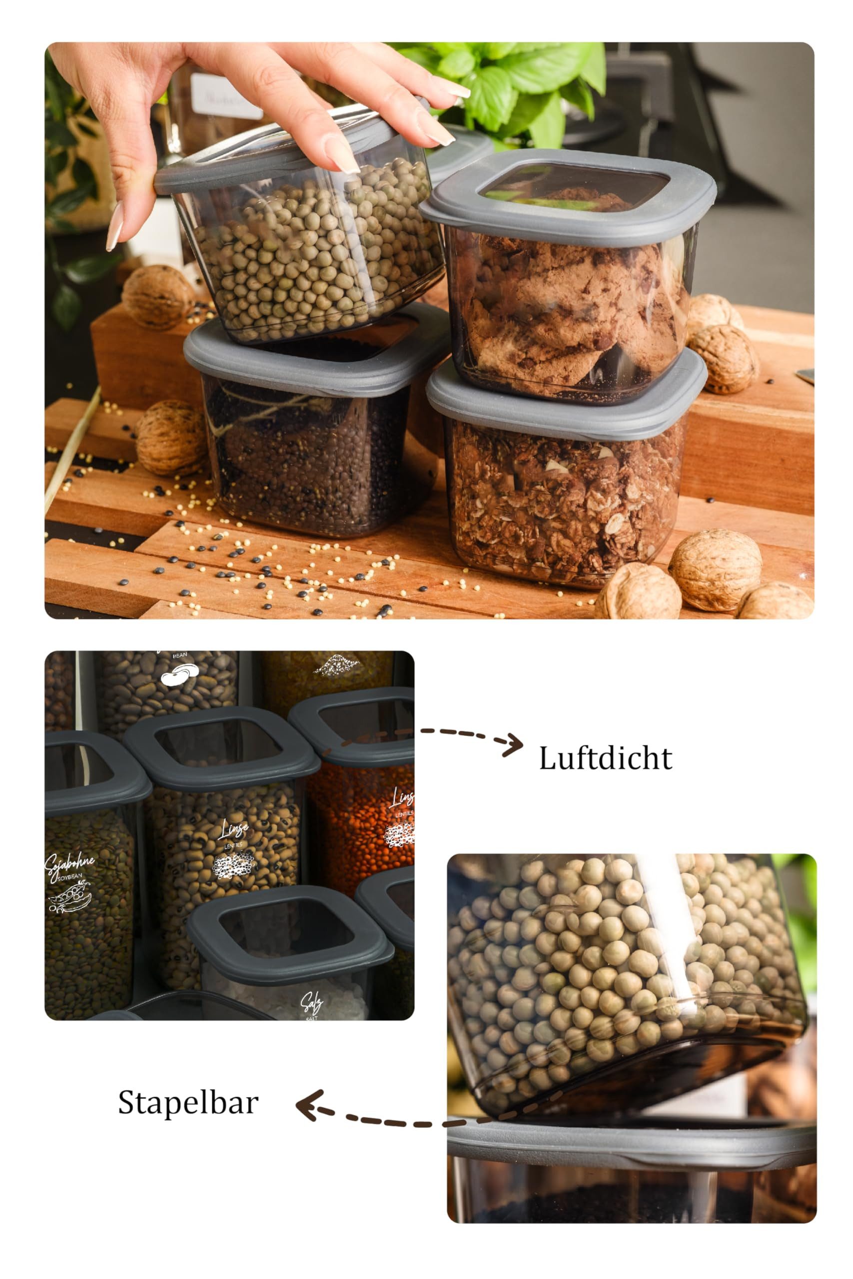Viwares Vorratsdose Viwares Vorratsdosen-Set 12er Anthrazit SERIE FOLY1.2L, Plastik – Bild 5 von 5