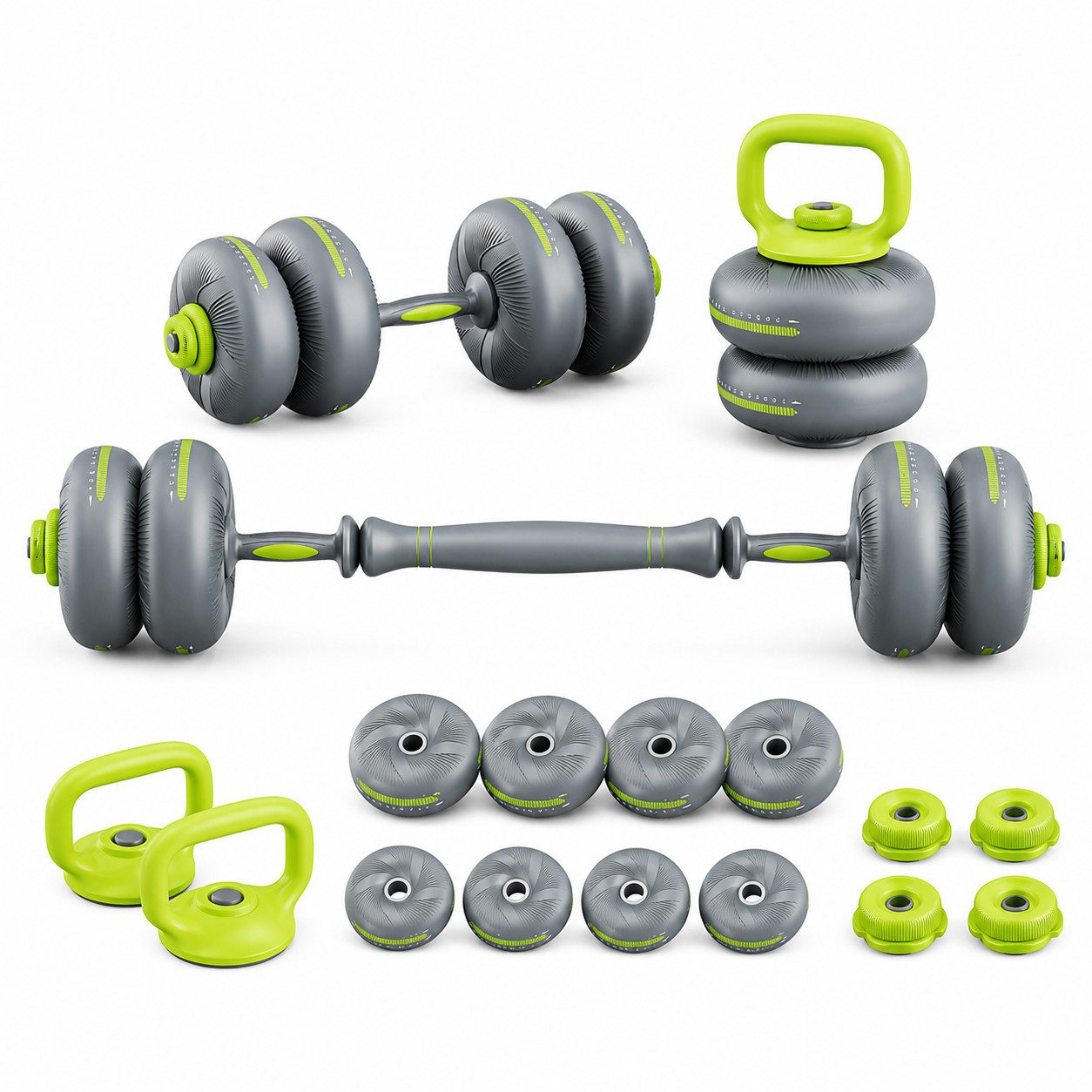 Hantel-Set 20 kg verstellbar 5-in-1 mit Kettlebell und Langhantel