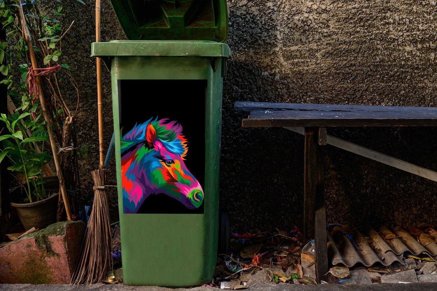 Container, Abfalbehälter Rot - Mülltonne, Pferd St), - Kinder Mädchen - (1 MuchoWow Sticker, Mülleimer-aufkleber, - Mädchen Orange - Wandsticker