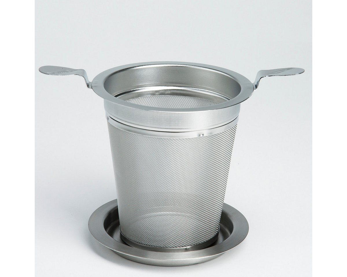 TeaLogic Teesieb Edelstahl groß Doppelhenkel Abtropftablett Durchmesser innen 80 mm, (1-St)