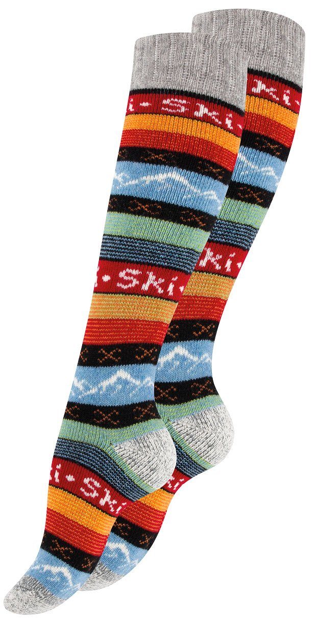 Stark Soul® Skisocken Skisocken HYGGÈ mit Wolle - Strick-Kniestrümpfe Norweger Stricksocken mit Ski schriftzug