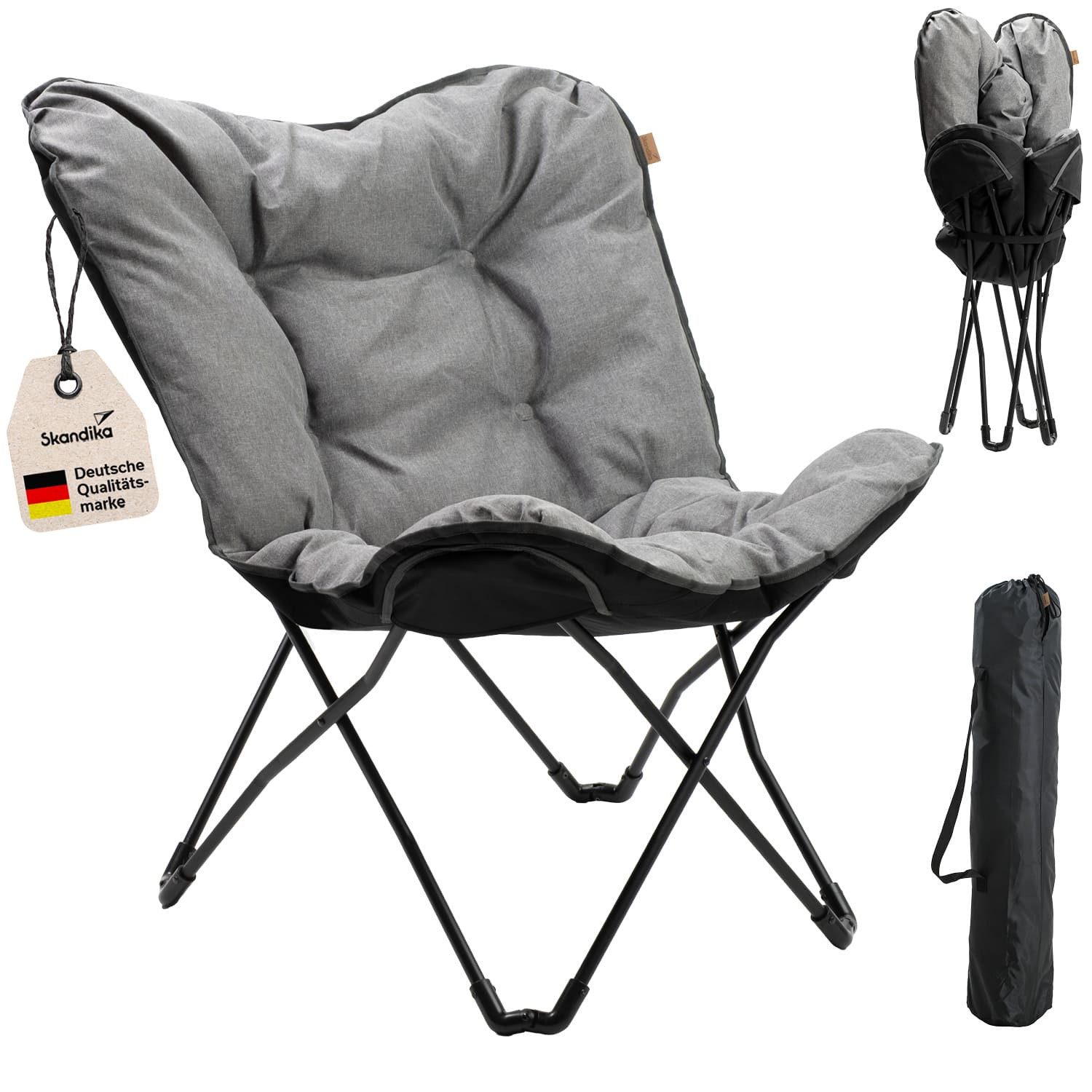 Skandika Campingstuhl Faltsessel Tolga XL, Campingsessel, Stuhl für Camping (Weiche Polsterung (abnehmbar), Maße 53 × 65 × 93 cm), Sitzhöhe 45 cm, belastbar bis 120 kg, 4,7 kg leicht, mit Tragetasche