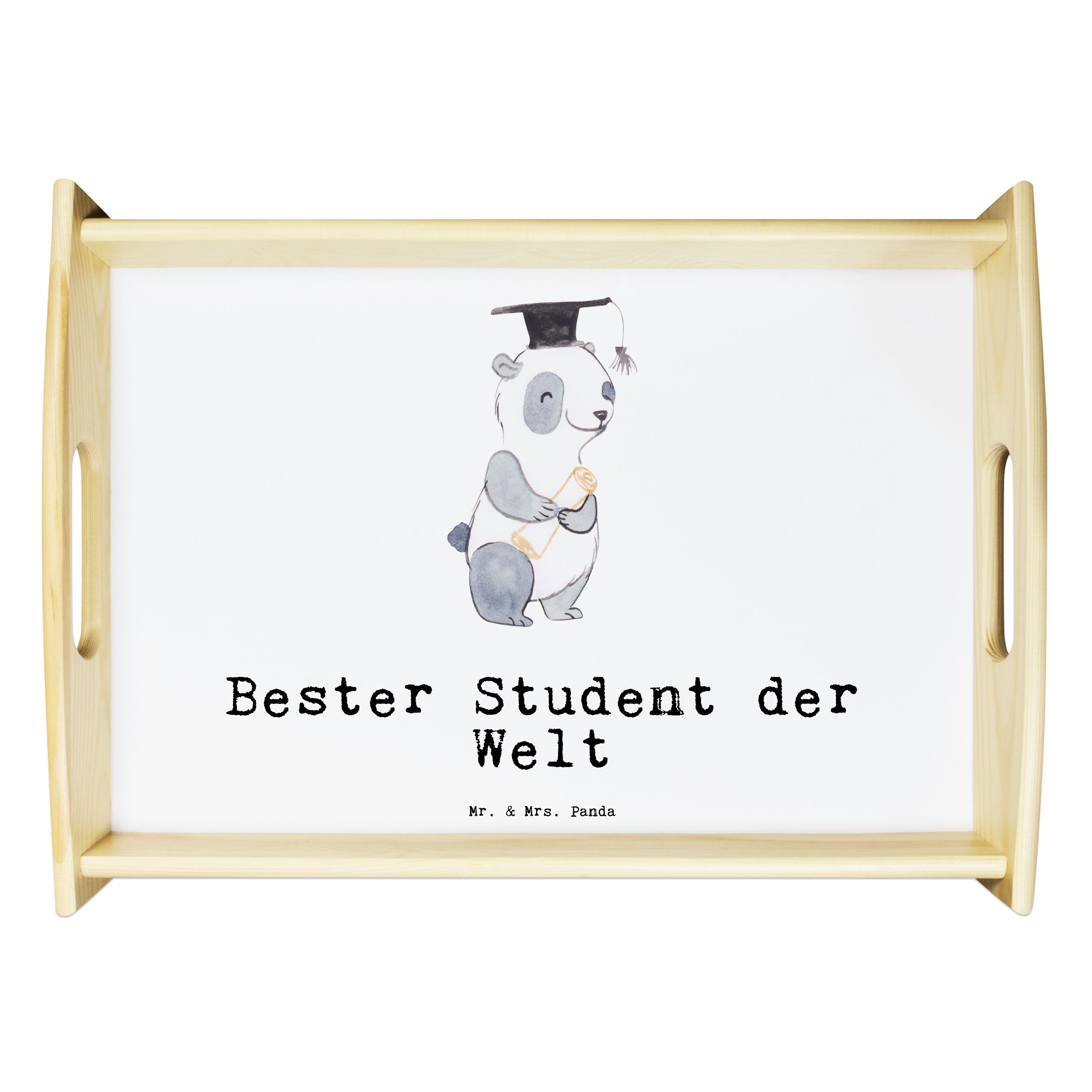 Panda (1-tlg) Student Mr. lasiert, Bedanken, Welt Mrs. Panda - Geschenk, Studenten, Weiß & - Bester Echtholz Tablett der
