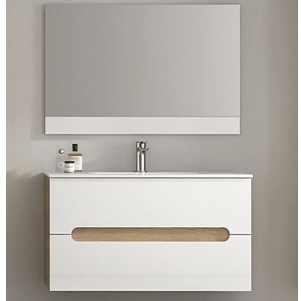 Faizee Möbel Badmöbel-Set 90cm Hochglanz Weiß inkl. Waschbecken&LED-Beleuch günstig online kaufen