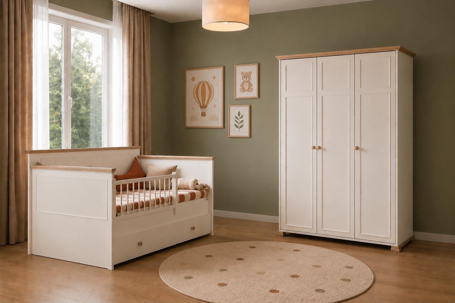 JVmoebel Kinderbett Kinderbett Kleiderschrank Beige Modern Kinderzimmer Stauraum (2-tlg), Made in Europa