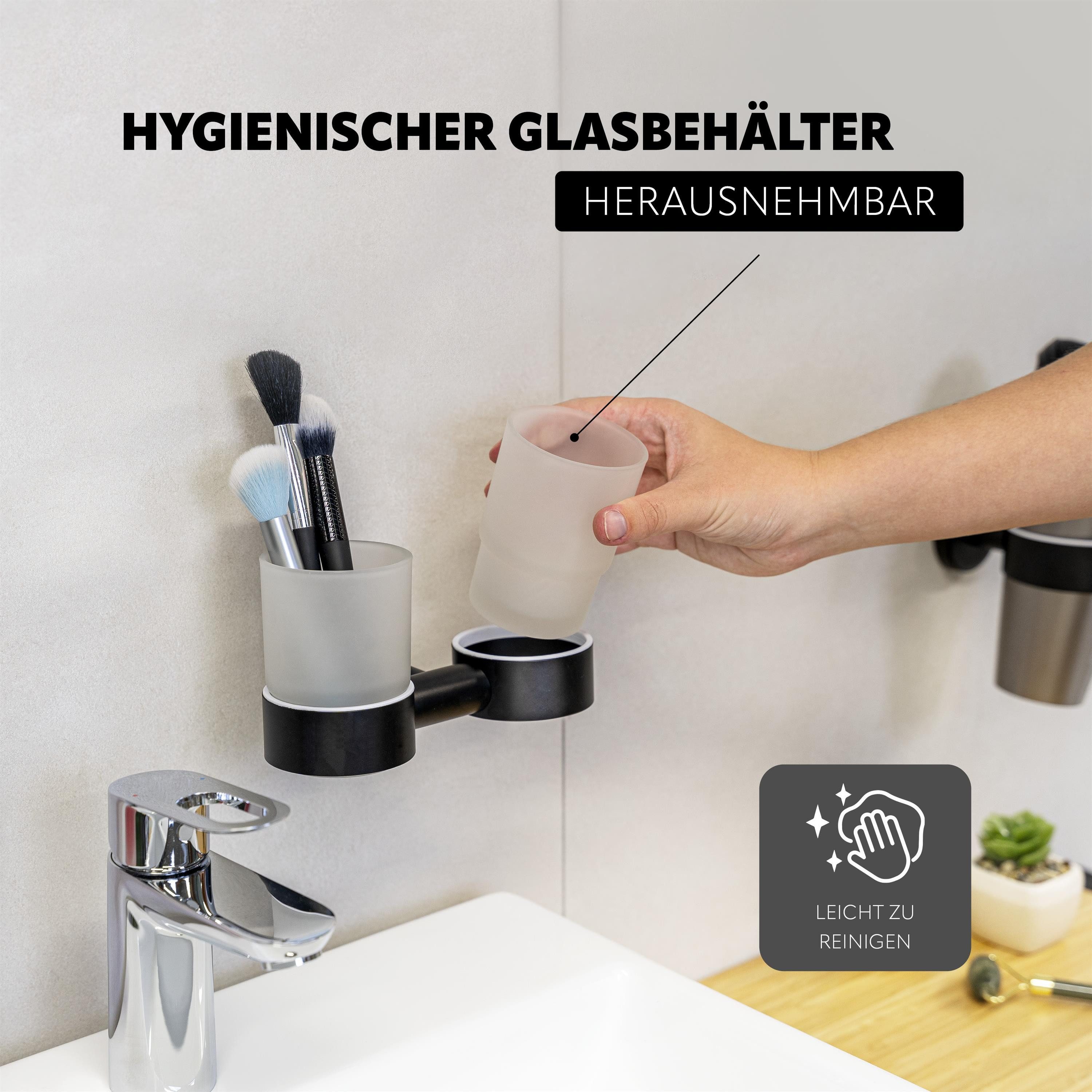 bremermann Zahnputzbecher Bad-Serie PIAZZA BLACK - Doppel-Glasbecherhalter, matt schwarz