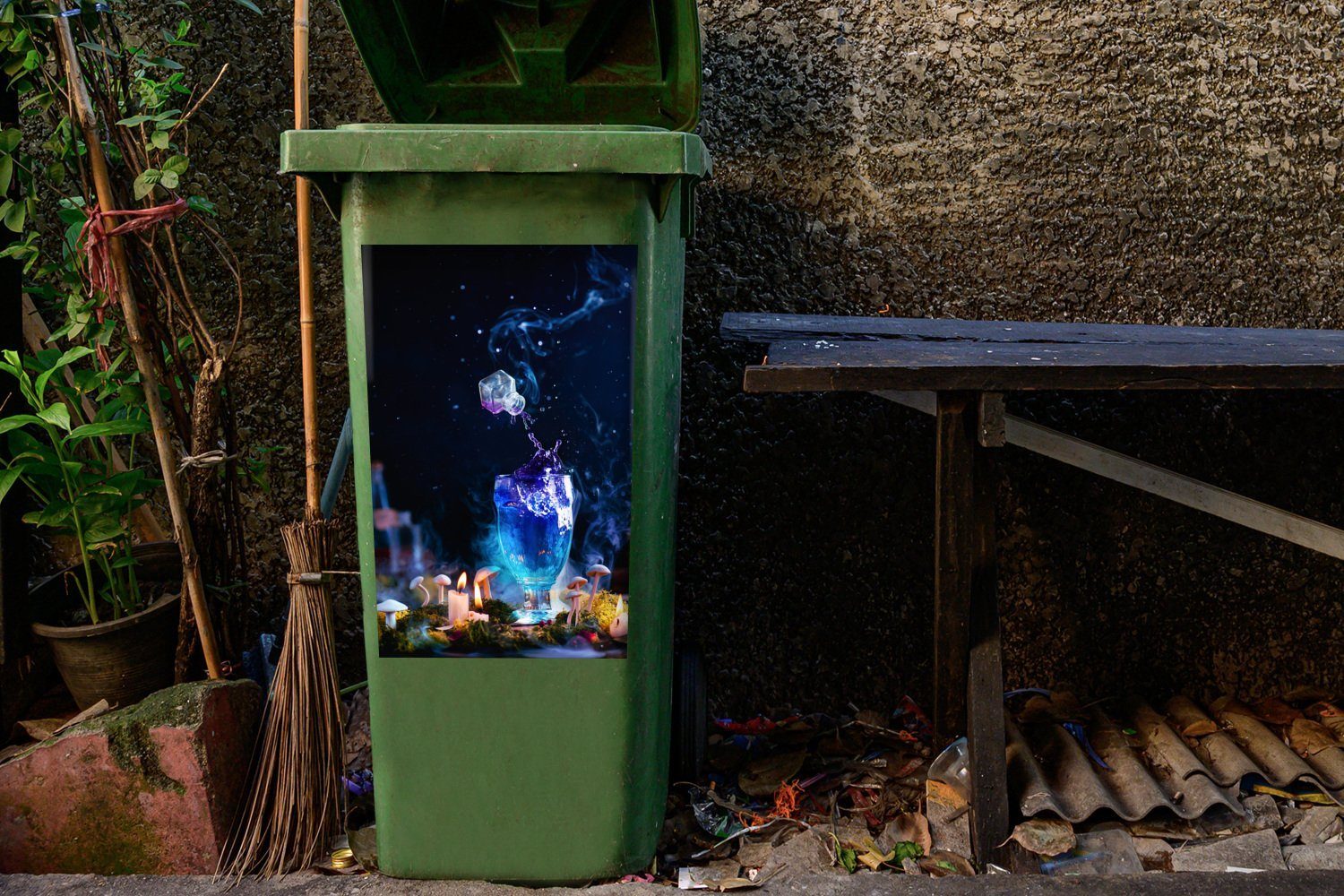 Mülltonne, Sticker, lila mit Hexerei Container, Abfalbehälter MuchoWow Mülleimer-aufkleber, Wandsticker St), Flüssigkeit (1