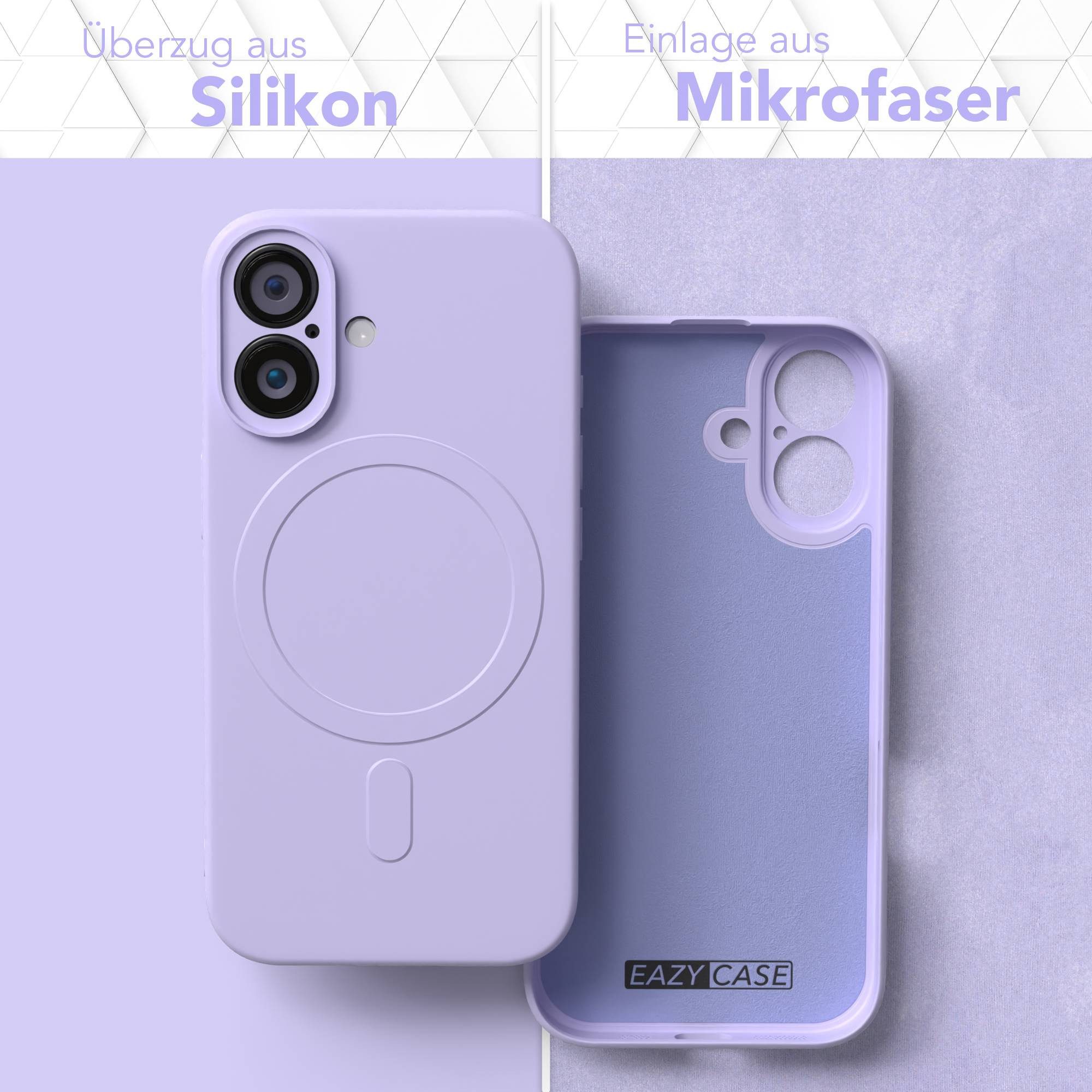 EAZY CASE Handyhülle für Apple iPhone 16 Hülle Silikon 6,1 Zoll, MagSafe Soft-Silikonhülle kabelloses Laden matte Oberfläche Blau Lila