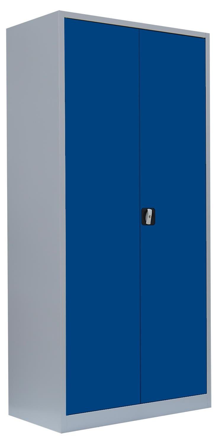 Steelboxx Mehrzweckschrank Metallschrank abschließbar Aktenschrank Büroschrank 195x92,5x60cm (1-St) Komplett montiert, keine Montage notwendig Korpus: RAL 7035 Lichtgrau/ Türen: RAL 5010 Enzianblau | Lichtgrau