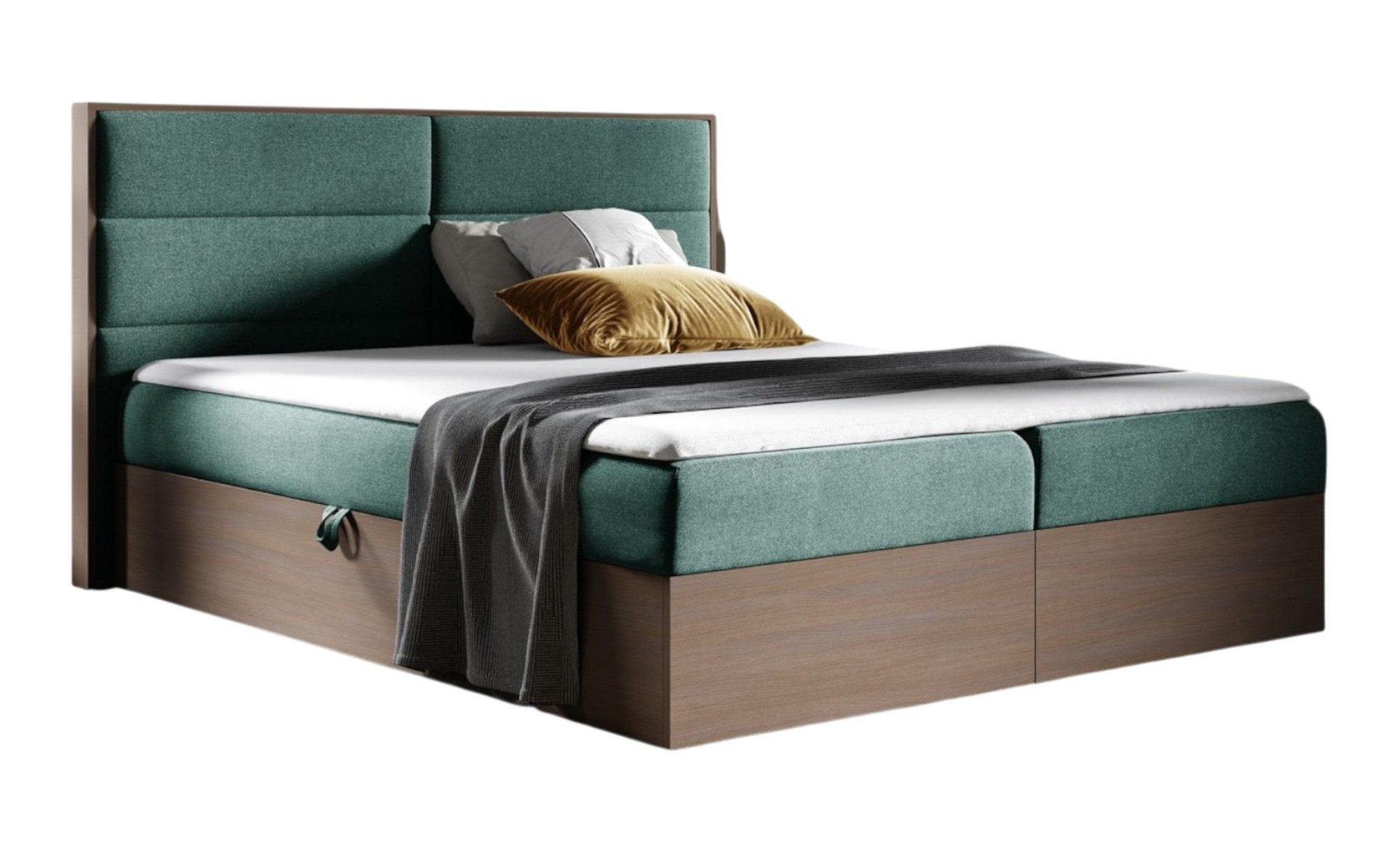 Fun Möbel Boxbett Schlafzimmerbett LAMBROS in Stoff u. Dunkle-Eiche-Optik (Gepolstertes Kopfteil, inkl. Kaltschaumtopper), Dunkle-Eiche-Optik