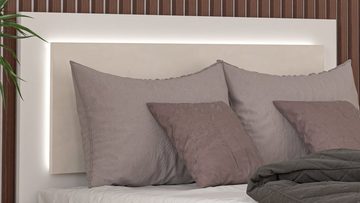 Siblo Bett Modernes Doppelbett Aurora 200x160 cm mit Schublade und hohem Kopfteil - LED-Panels - Doppelbetten - Holzrahmen -, Möbelplatte